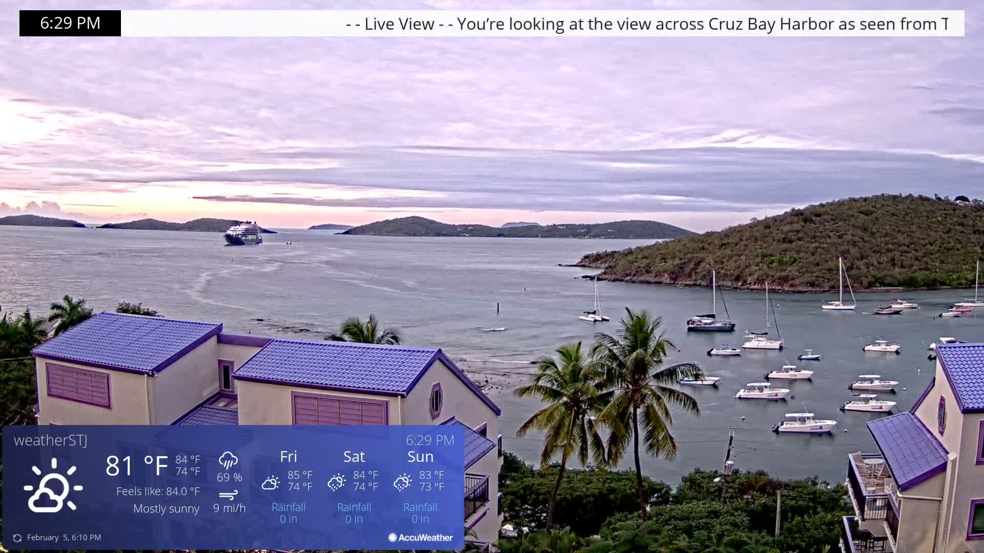 U.S Virgin Island, St John,  Mingo, Grass & Thatch Cay from Cruz Bay  Live Cam - Cruz Bay, St. John, United States Virgin Islands, USA