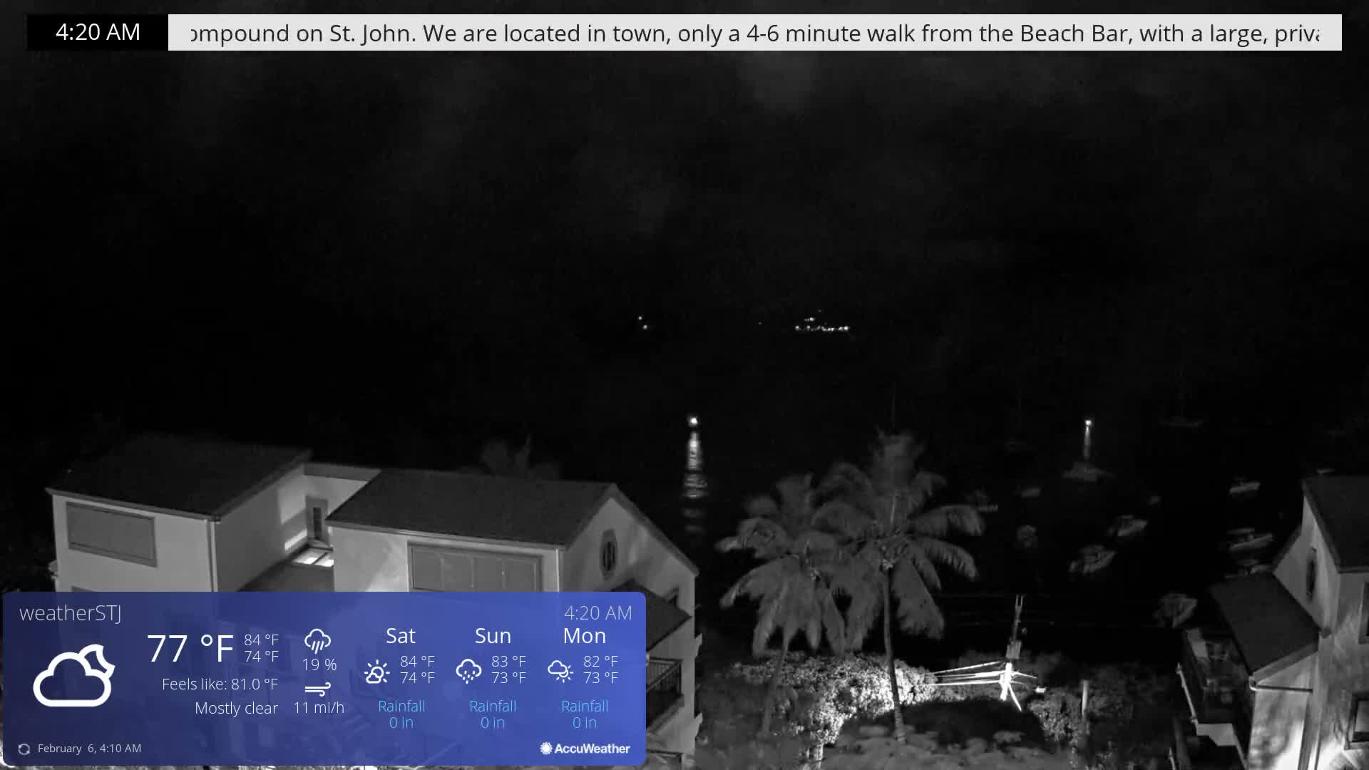 U.S Virgin Island, St John,  Mingo, Grass & Thatch Cay from Cruz Bay  Live Cam - Cruz Bay, St. John, United States Virgin Islands, USA