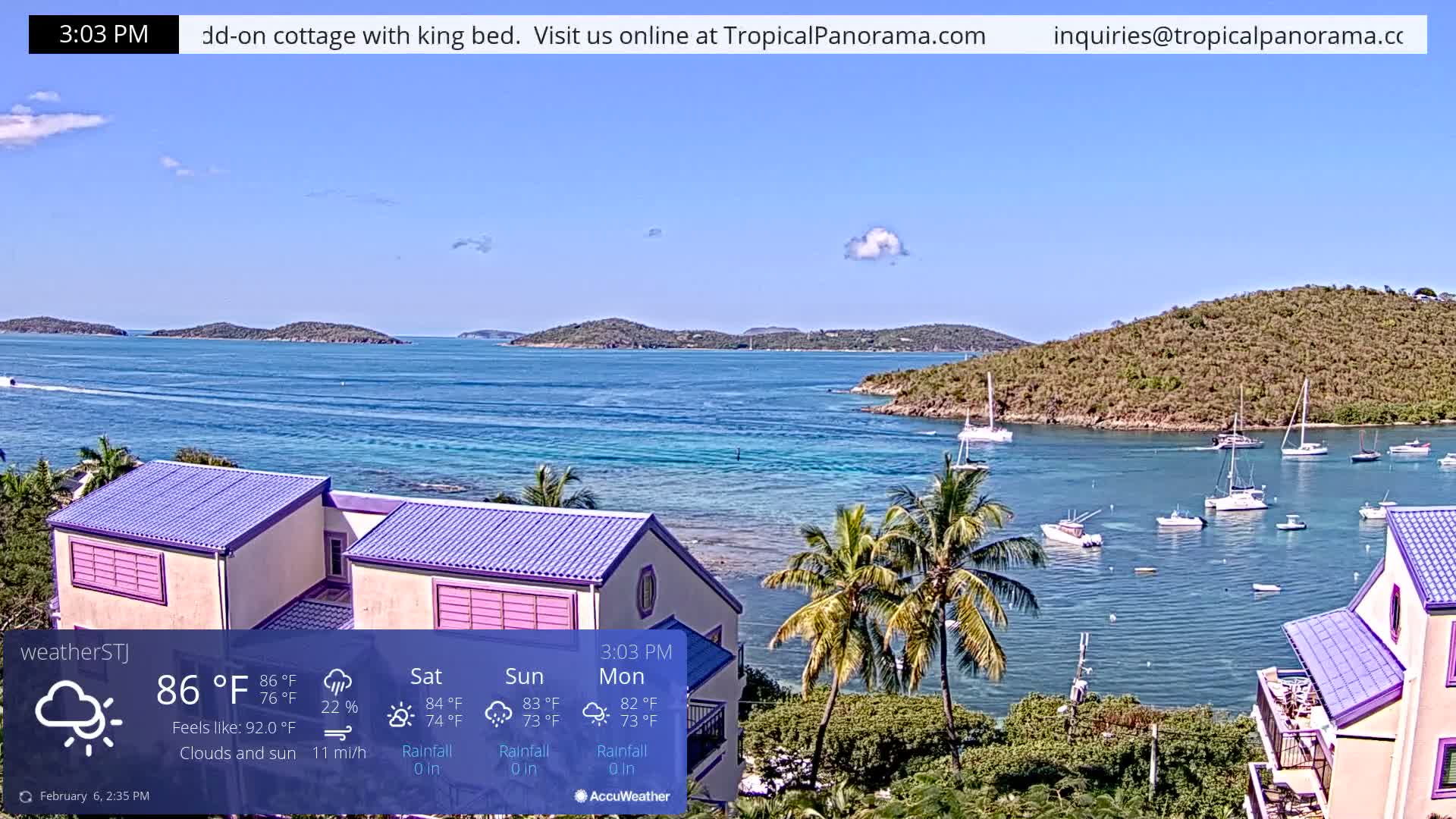 U.S Virgin Island, St John,  Mingo, Grass & Thatch Cay from Cruz Bay  Live Cam - Cruz Bay, St. John, United States Virgin Islands, USA