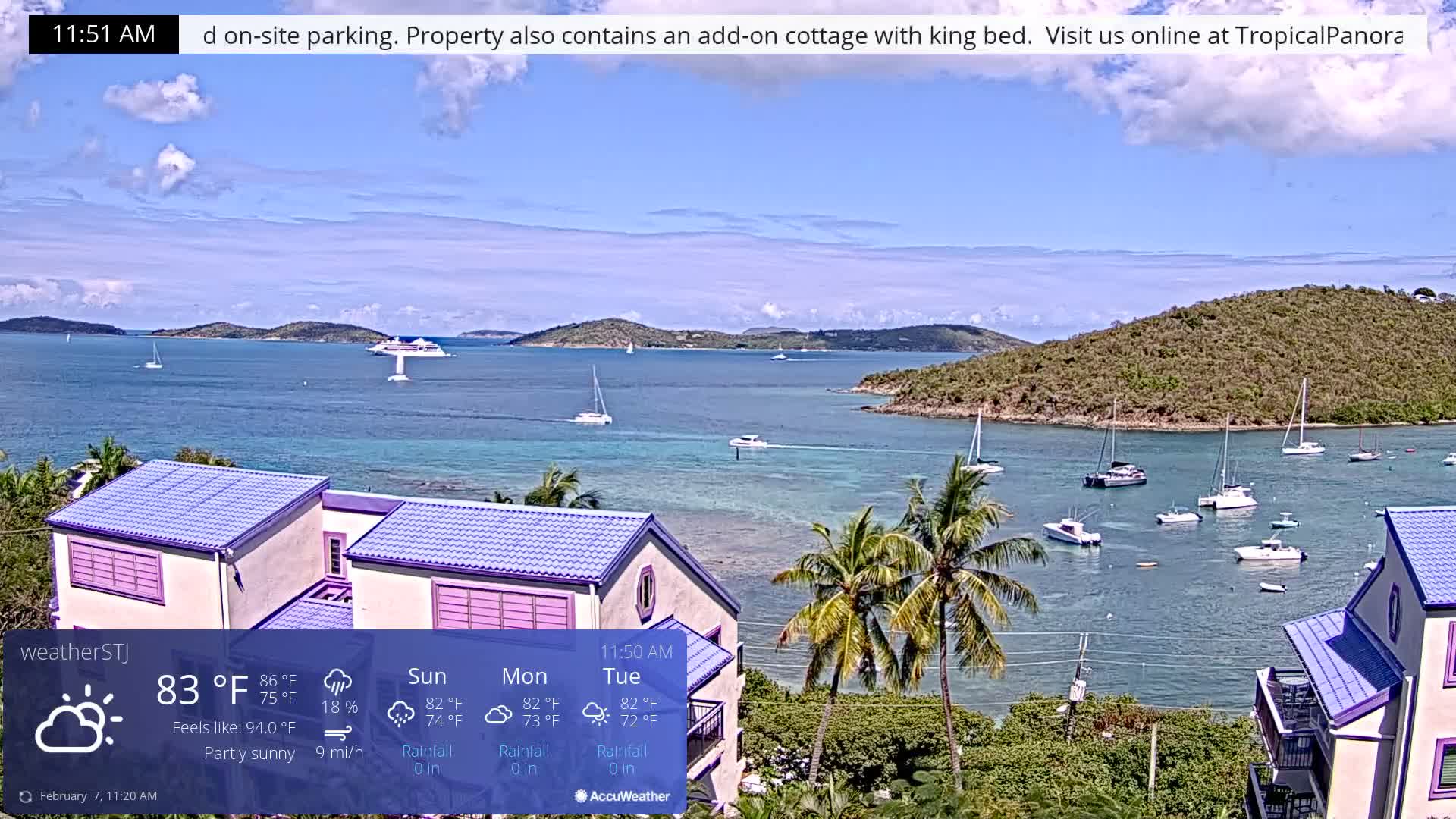 U.S Virgin Island, St John,  Mingo, Grass & Thatch Cay from Cruz Bay  Live Cam - Cruz Bay, St. John, United States Virgin Islands, USA