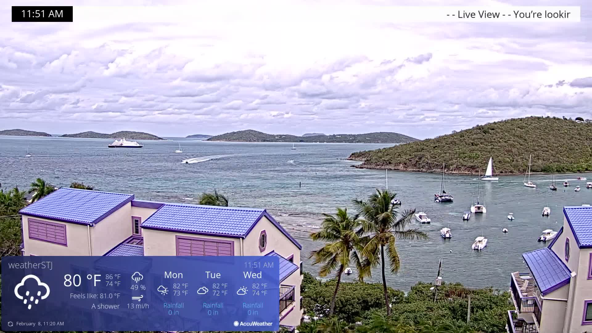 U.S Virgin Island, St John,  Mingo, Grass & Thatch Cay from Cruz Bay  Live Cam - Cruz Bay, St. John, United States Virgin Islands, USA