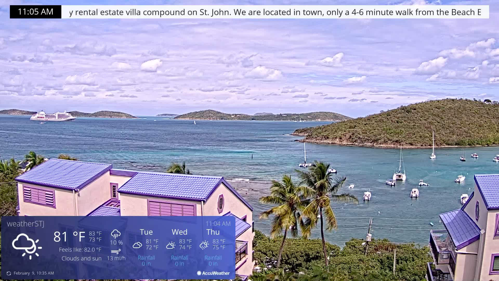 U.S Virgin Island, St John,  Mingo, Grass & Thatch Cay from Cruz Bay  Live Cam - Cruz Bay, St. John, United States Virgin Islands, USA