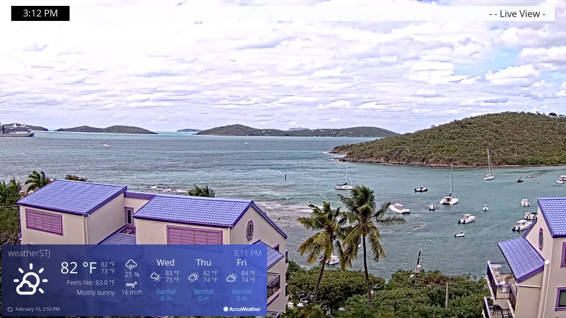 U.S Virgin Island, St John,  Mingo, Grass & Thatch Cay from Cruz Bay  Live Cam - Cruz Bay, St. John, United States Virgin Islands, USA