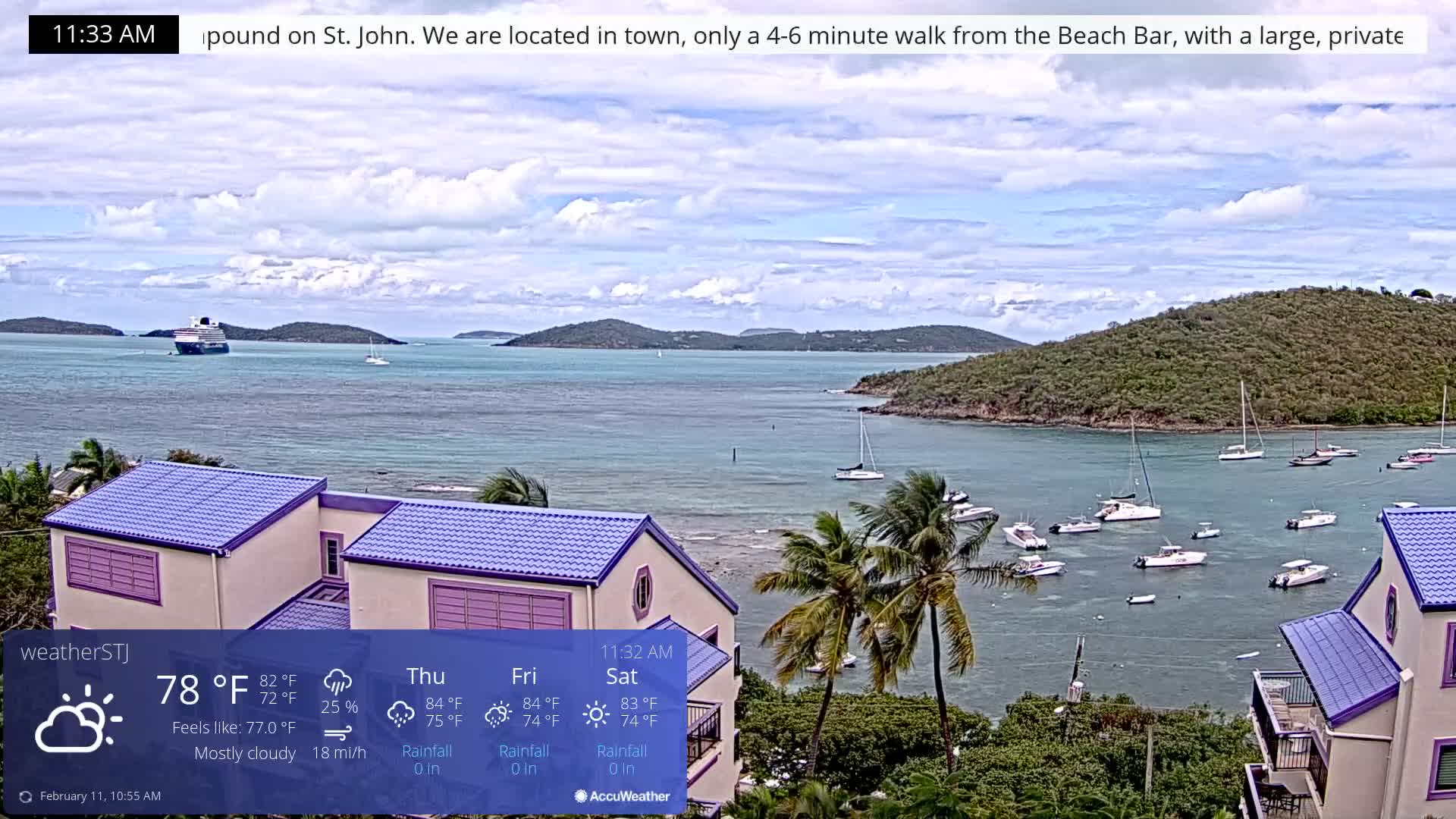 U.S Virgin Island, St John,  Mingo, Grass & Thatch Cay from Cruz Bay  Live Cam - Cruz Bay, St. John, United States Virgin Islands, USA