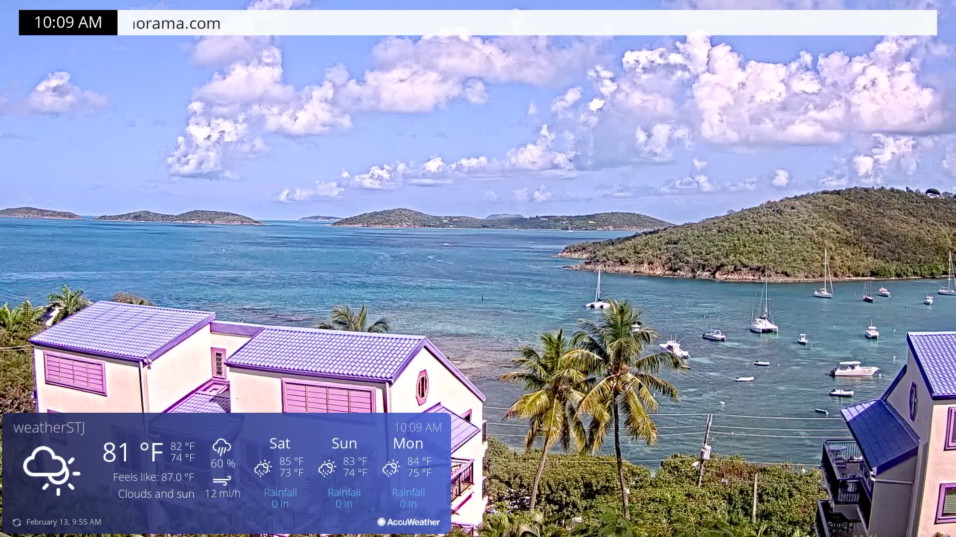 U.S Virgin Island, St John,  Mingo, Grass & Thatch Cay from Cruz Bay  Live Cam - Cruz Bay, St. John, United States Virgin Islands, USA