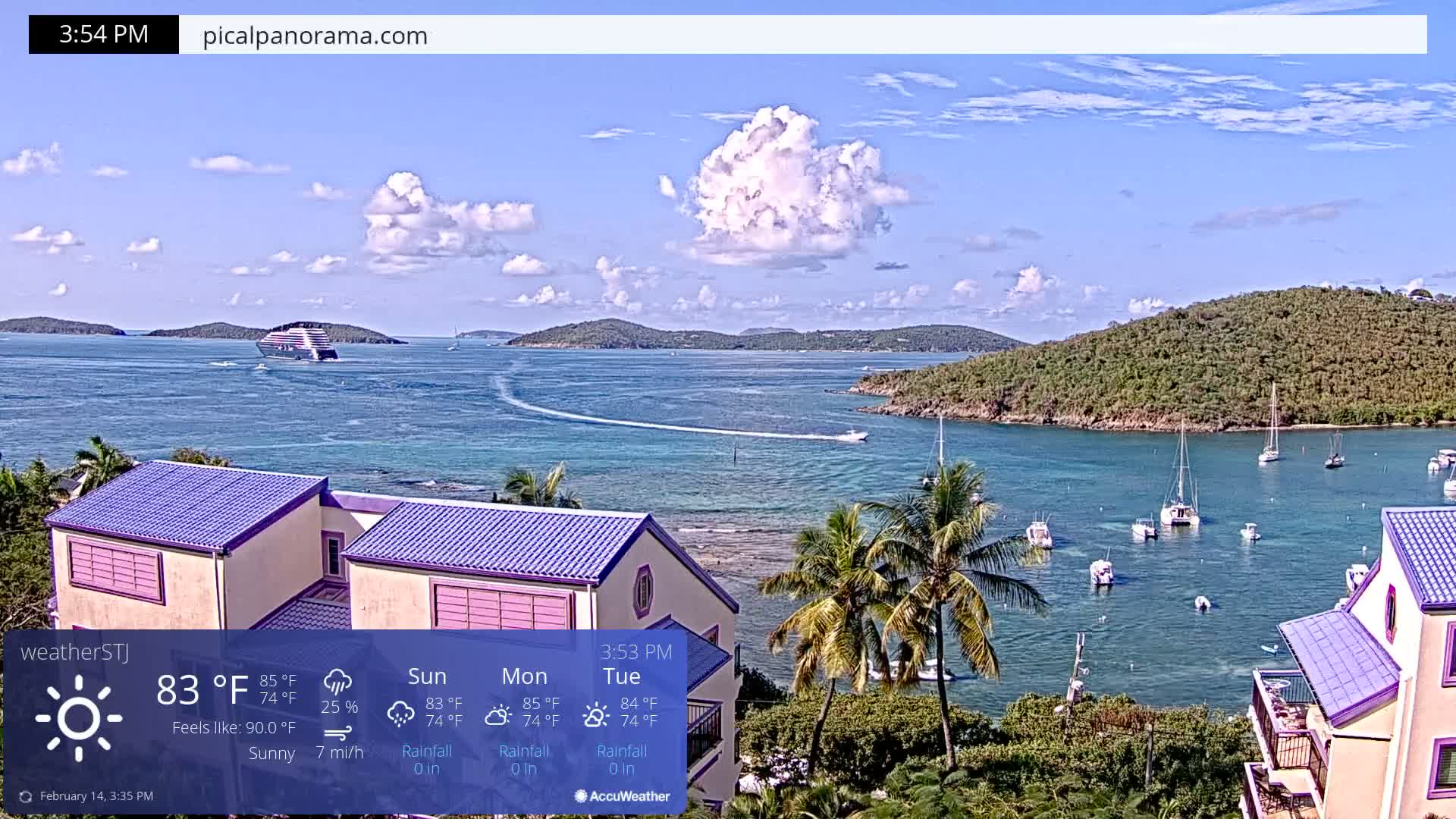 U.S Virgin Island, St John,  Mingo, Grass & Thatch Cay from Cruz Bay  Live Cam - Cruz Bay, St. John, United States Virgin Islands, USA