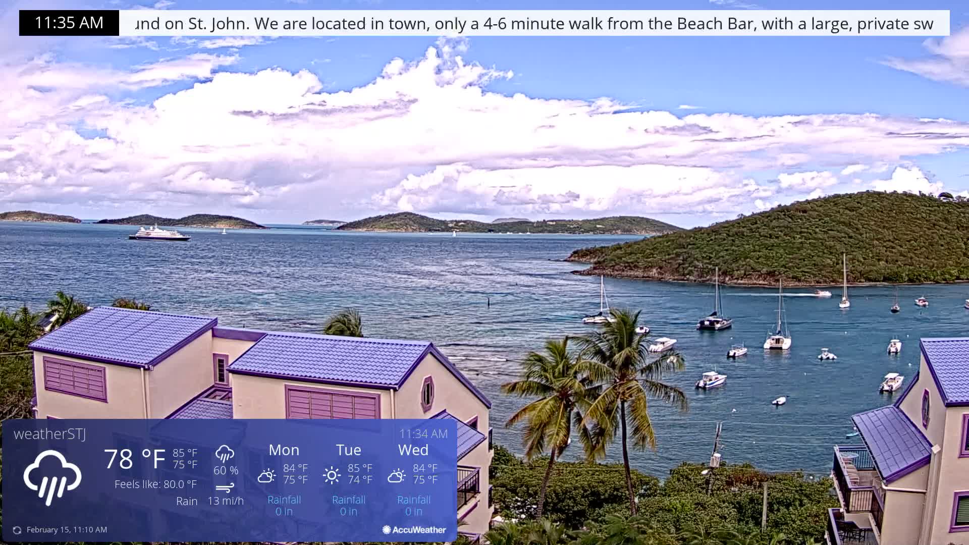 U.S Virgin Island, St John,  Mingo, Grass & Thatch Cay from Cruz Bay  Live Cam - Cruz Bay, St. John, United States Virgin Islands, USA