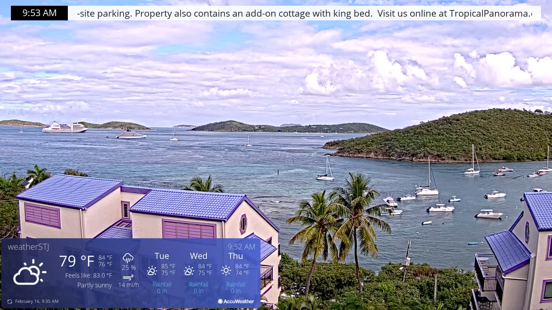 U.S Virgin Island, St John,  Mingo, Grass & Thatch Cay from Cruz Bay  Live Cam - Cruz Bay, St. John, United States Virgin Islands, USA