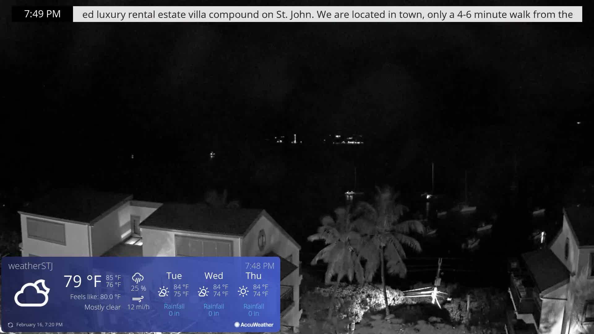 U.S Virgin Island, St John,  Mingo, Grass & Thatch Cay from Cruz Bay  Live Cam - Cruz Bay, St. John, United States Virgin Islands, USA
