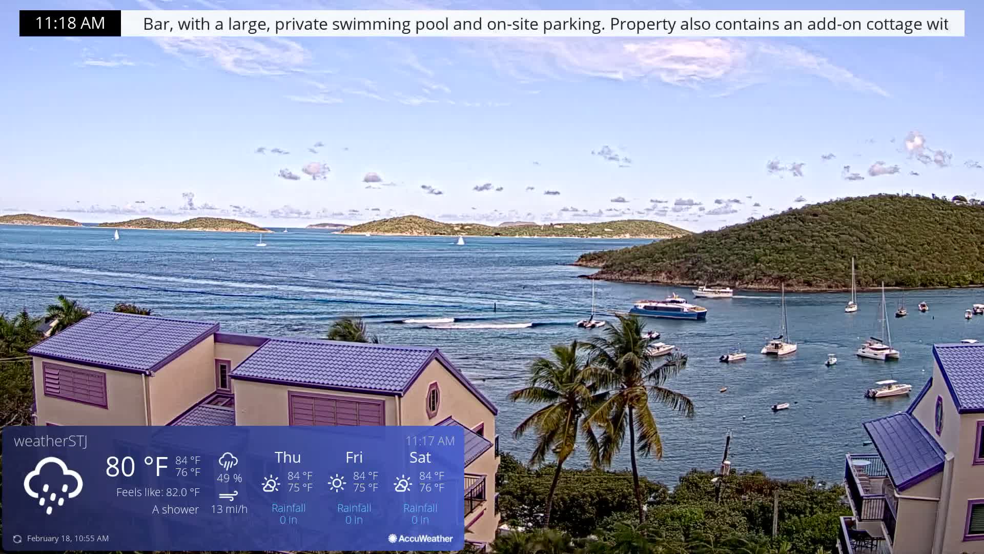 U.S Virgin Island, St John,  Mingo, Grass & Thatch Cay from Cruz Bay  Live Cam - Cruz Bay, St. John, United States Virgin Islands, USA