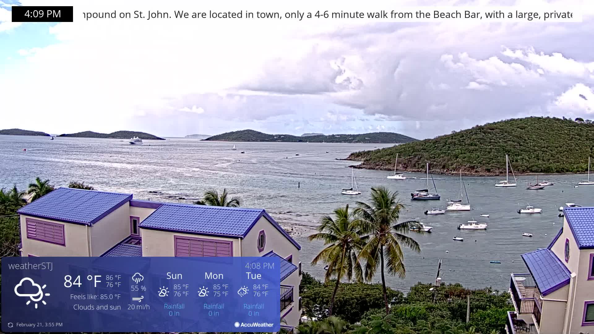 U.S Virgin Island, St John,  Mingo, Grass & Thatch Cay from Cruz Bay  Live Cam - Cruz Bay, St. John, United States Virgin Islands, USA
