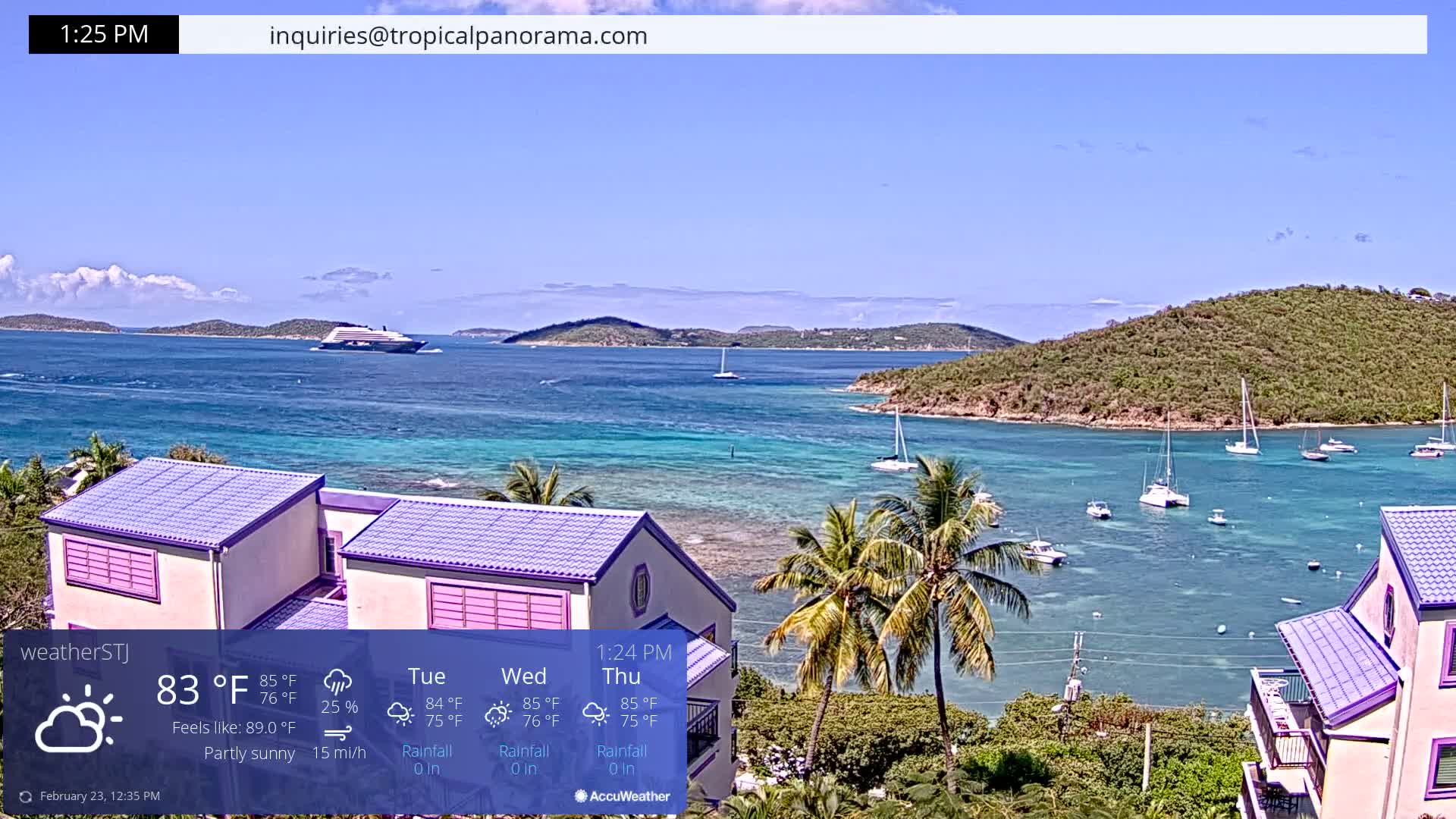 U.S Virgin Island, St John,  Mingo, Grass & Thatch Cay from Cruz Bay  Live Cam - Cruz Bay, St. John, United States Virgin Islands, USA