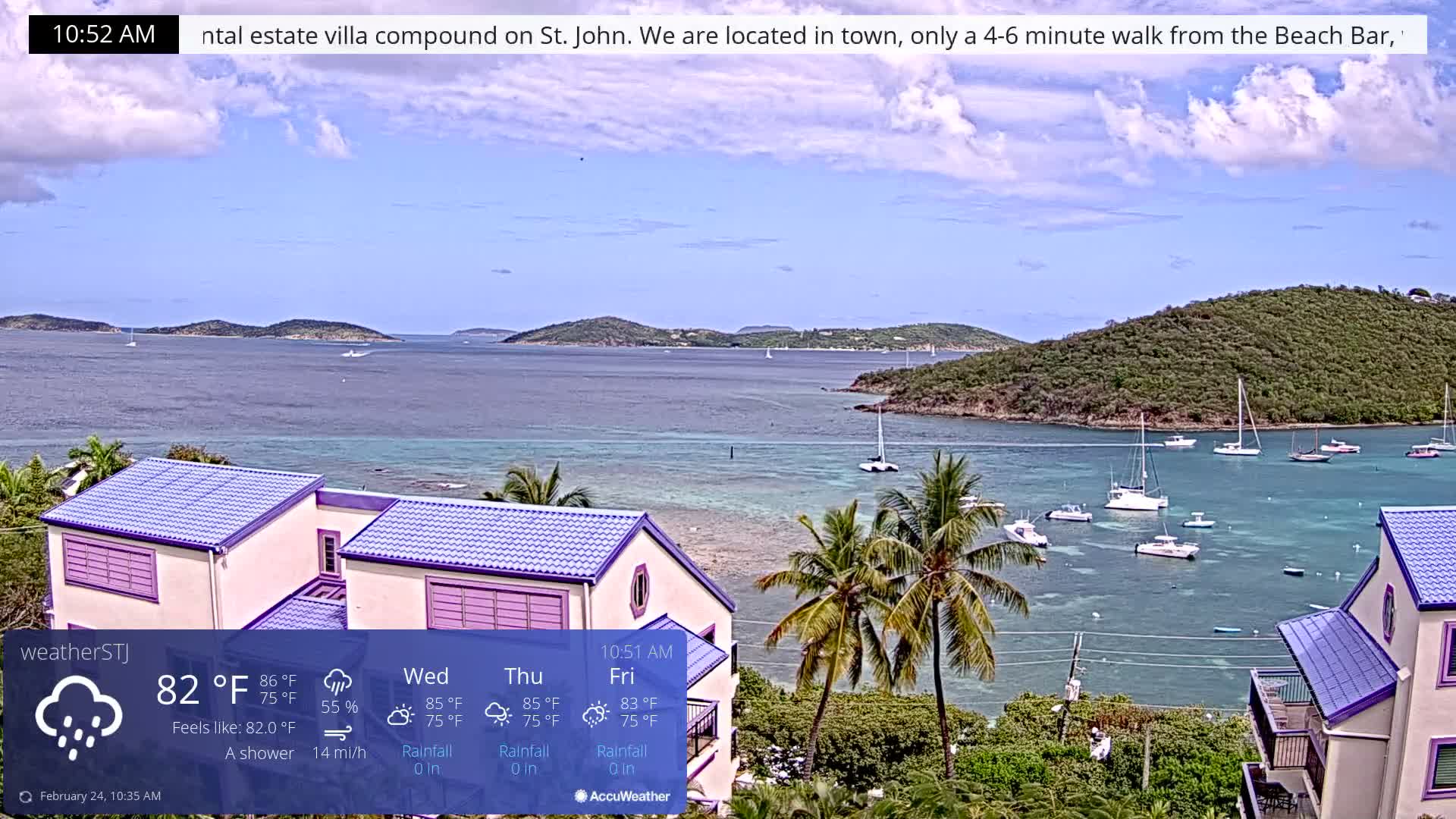 U.S Virgin Island, St John,  Mingo, Grass & Thatch Cay from Cruz Bay  Live Cam - Cruz Bay, St. John, United States Virgin Islands, USA
