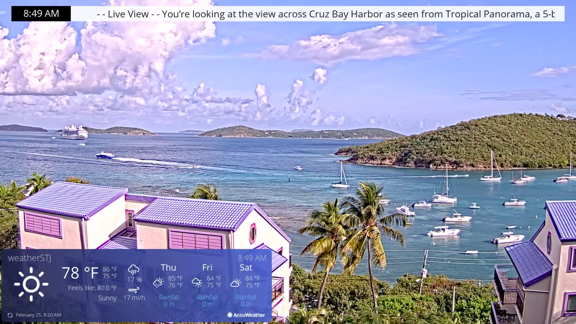 U.S Virgin Island, St John,  Mingo, Grass & Thatch Cay from Cruz Bay  Live Cam - Cruz Bay, St. John, United States Virgin Islands, USA