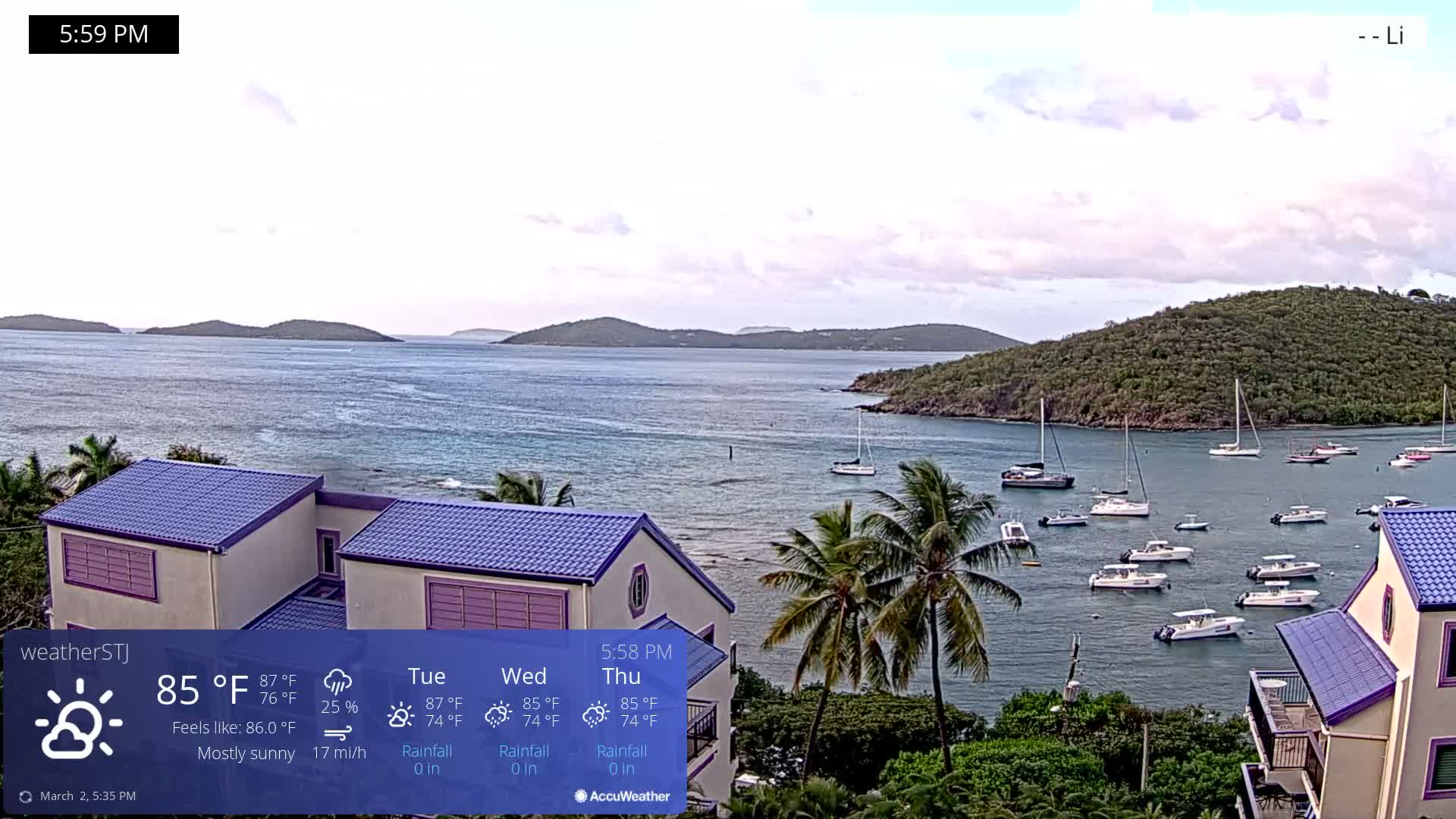 U.S Virgin Island, St John,  Mingo, Grass & Thatch Cay from Cruz Bay  Live Cam - Cruz Bay, St. John, United States Virgin Islands, USA