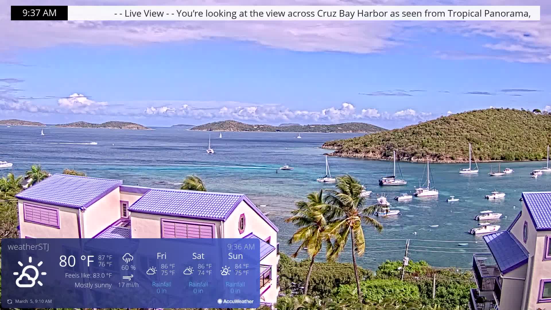 U.S Virgin Island, St John,  Mingo, Grass & Thatch Cay from Cruz Bay  Live Cam - Cruz Bay, St. John, United States Virgin Islands, USA