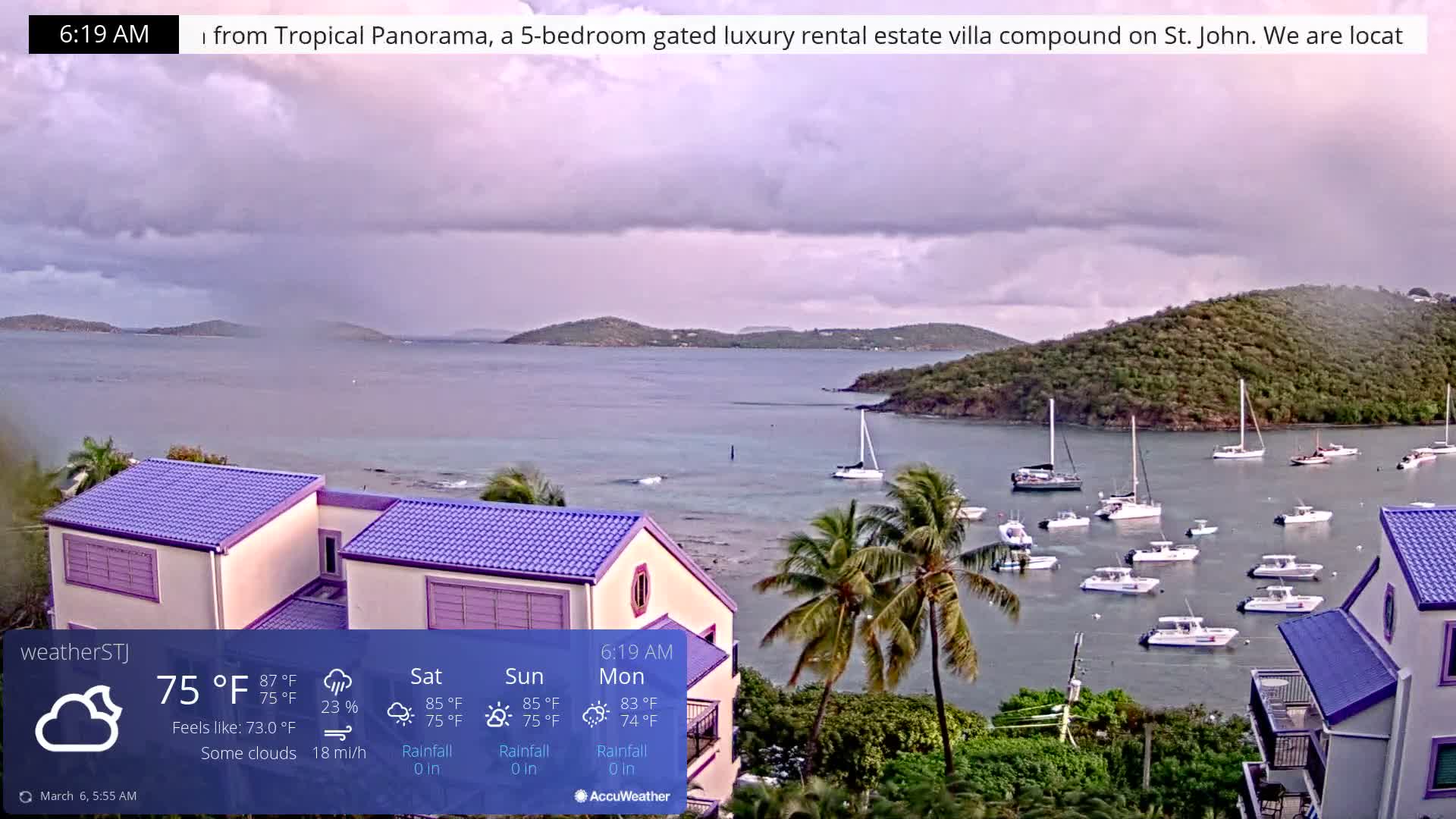 U.S Virgin Island, St John,  Mingo, Grass & Thatch Cay from Cruz Bay  Live Cam - Cruz Bay, St. John, United States Virgin Islands, USA