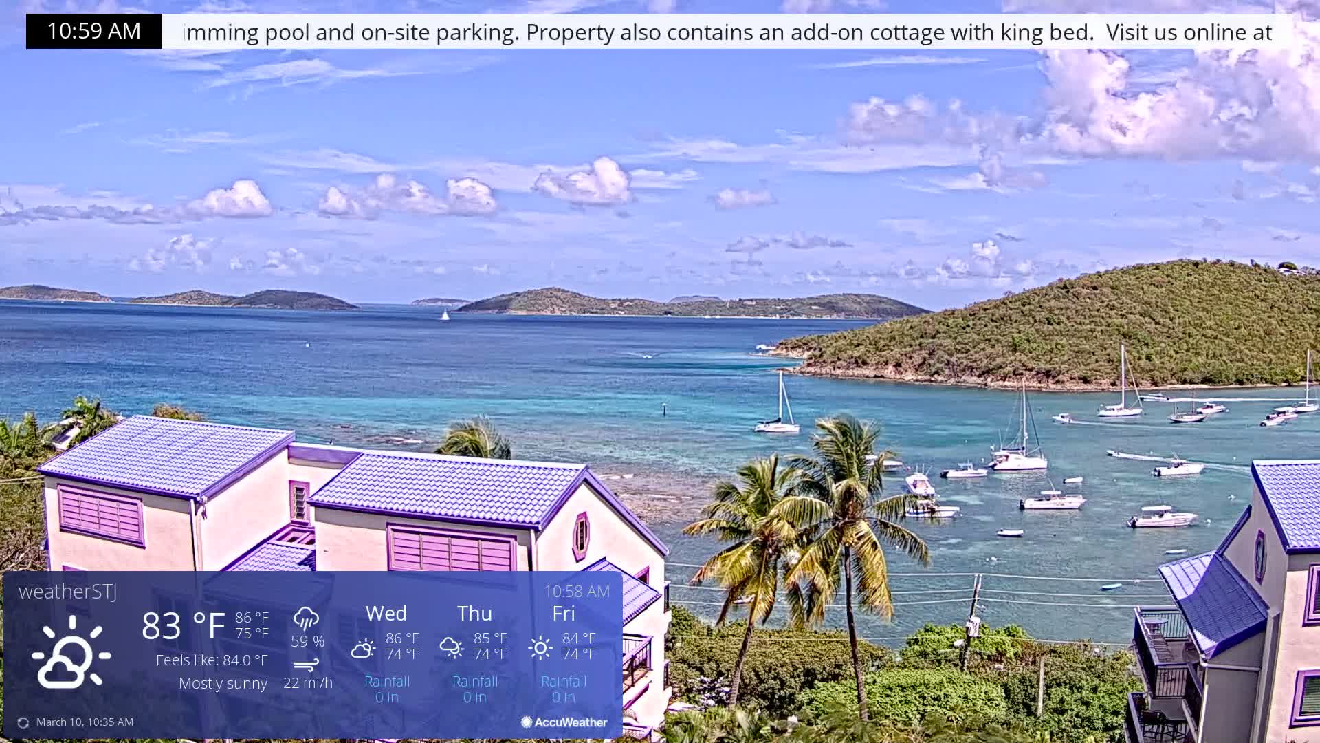 U.S Virgin Island, St John,  Mingo, Grass & Thatch Cay from Cruz Bay  Live Cam - Cruz Bay, St. John, United States Virgin Islands, USA