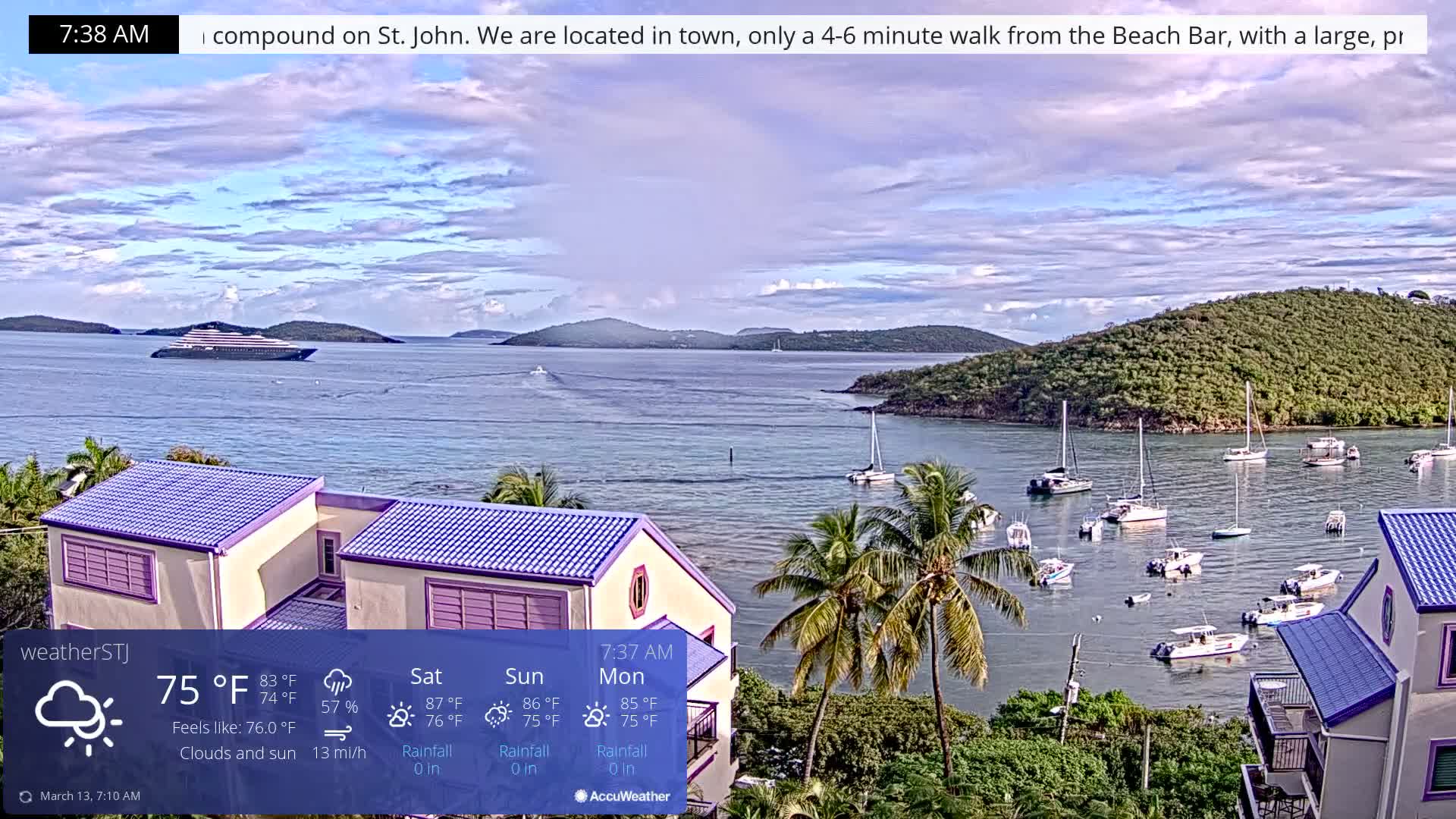 U.S Virgin Island, St John,  Mingo, Grass & Thatch Cay from Cruz Bay  Live Cam - Cruz Bay, St. John, United States Virgin Islands, USA