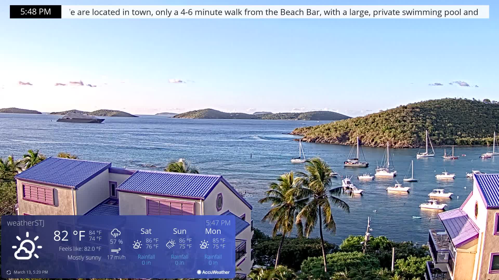 U.S Virgin Island, St John,  Mingo, Grass & Thatch Cay from Cruz Bay  Live Cam - Cruz Bay, St. John, United States Virgin Islands, USA
