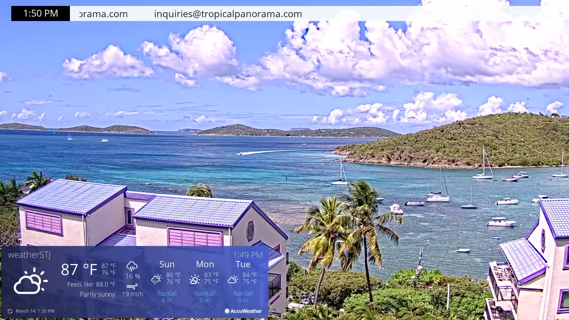 U.S Virgin Island, St John,  Mingo, Grass & Thatch Cay from Cruz Bay  Live Cam - Cruz Bay, St. John, United States Virgin Islands, USA