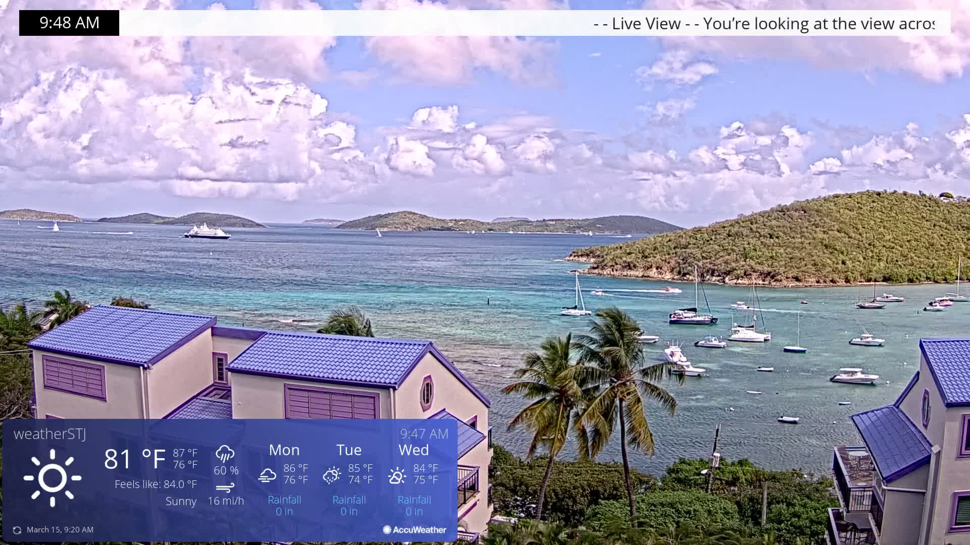 U.S Virgin Island, St John,  Mingo, Grass & Thatch Cay from Cruz Bay  Live Cam - Cruz Bay, St. John, United States Virgin Islands, USA