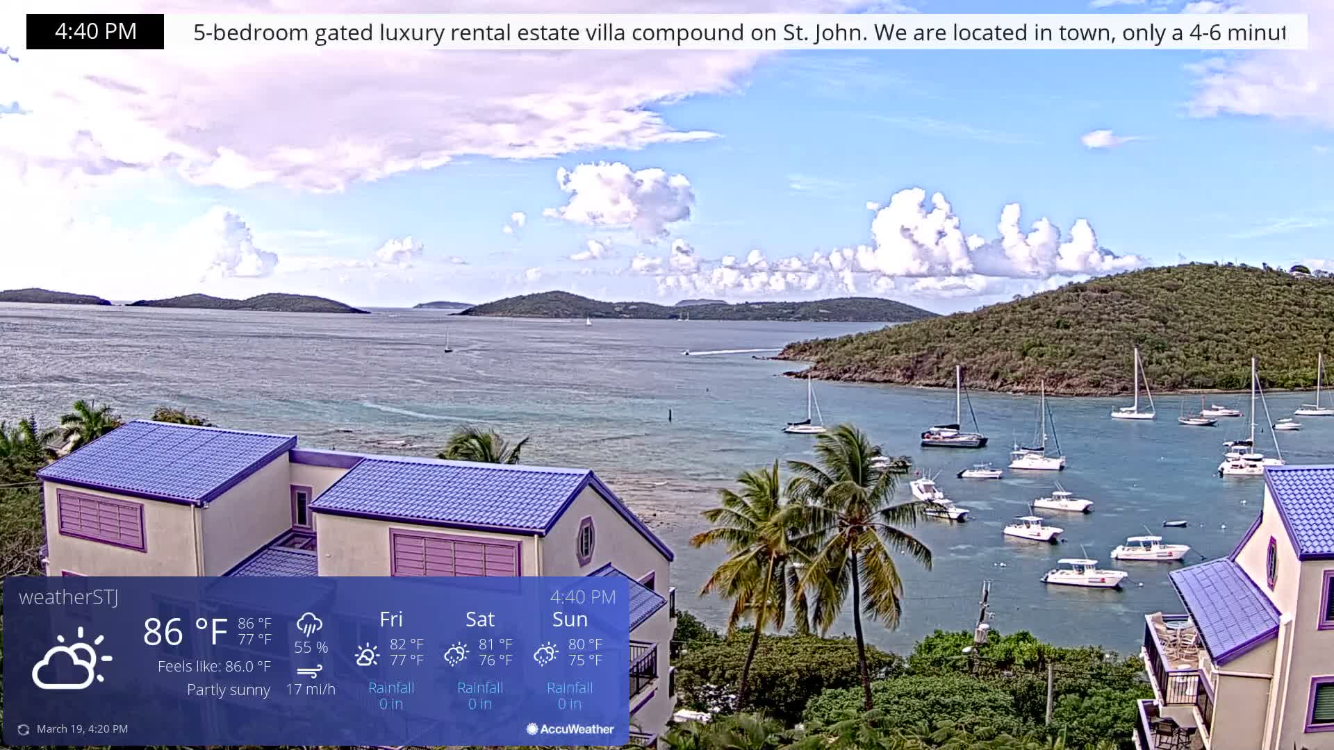 U.S Virgin Island, St John,  Mingo, Grass & Thatch Cay from Cruz Bay  Live Cam - Cruz Bay, St. John, United States Virgin Islands, USA
