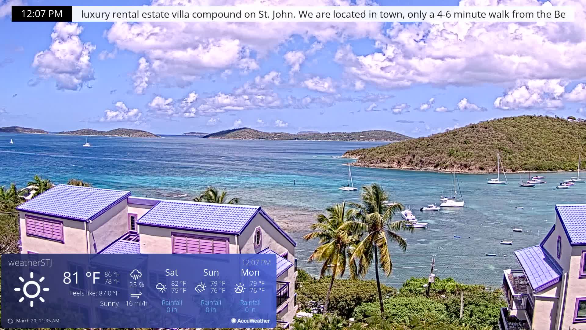 U.S Virgin Island, St John,  Mingo, Grass & Thatch Cay from Cruz Bay  Live Cam - Cruz Bay, St. John, United States Virgin Islands, USA