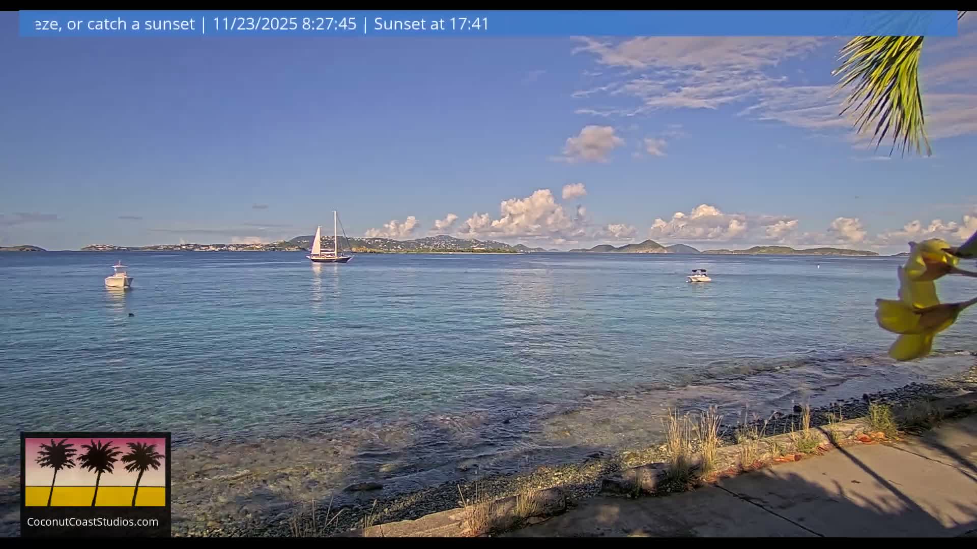 St. John, Frank Bay, Steven Cay & St. Thomas  View  Live Cam - Cruz Bay, St. John, United States Virgin Islands, USA