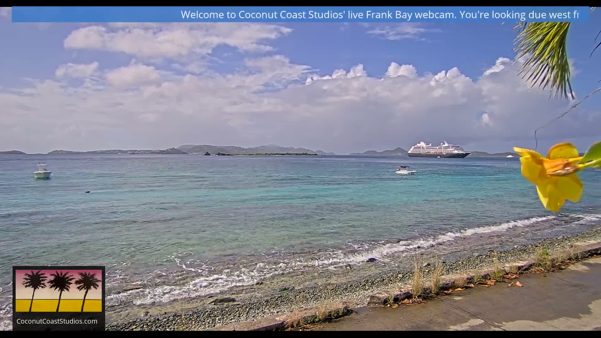 St. John, Frank Bay, Steven Cay & St. Thomas  View  Live Cam - Cruz Bay, St. John, United States Virgin Islands, USA