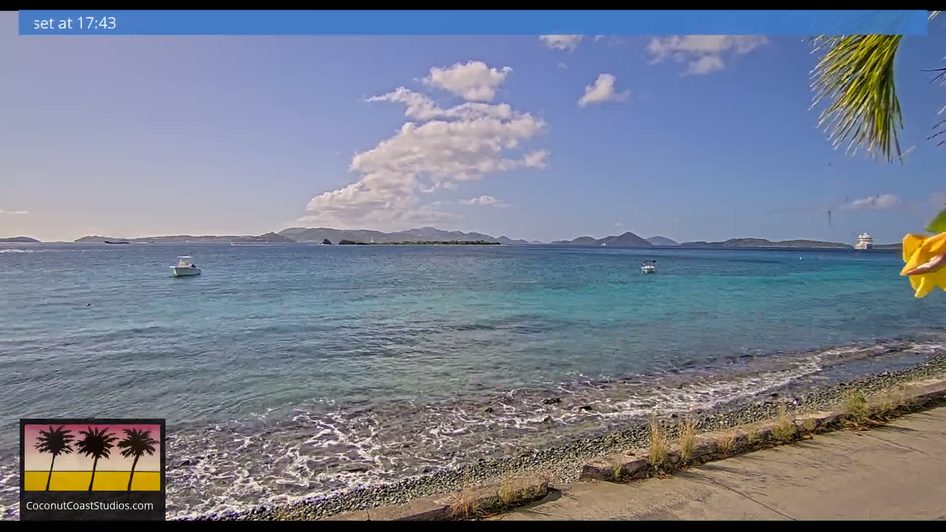 St. John, Frank Bay, Steven Cay & St. Thomas  View  Live Cam - Cruz Bay, St. John, United States Virgin Islands, USA