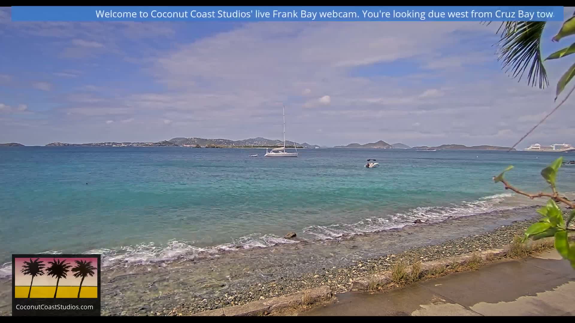 St. John, Frank Bay, Steven Cay & St. Thomas  View  Live Cam - Cruz Bay, St. John, United States Virgin Islands, USA