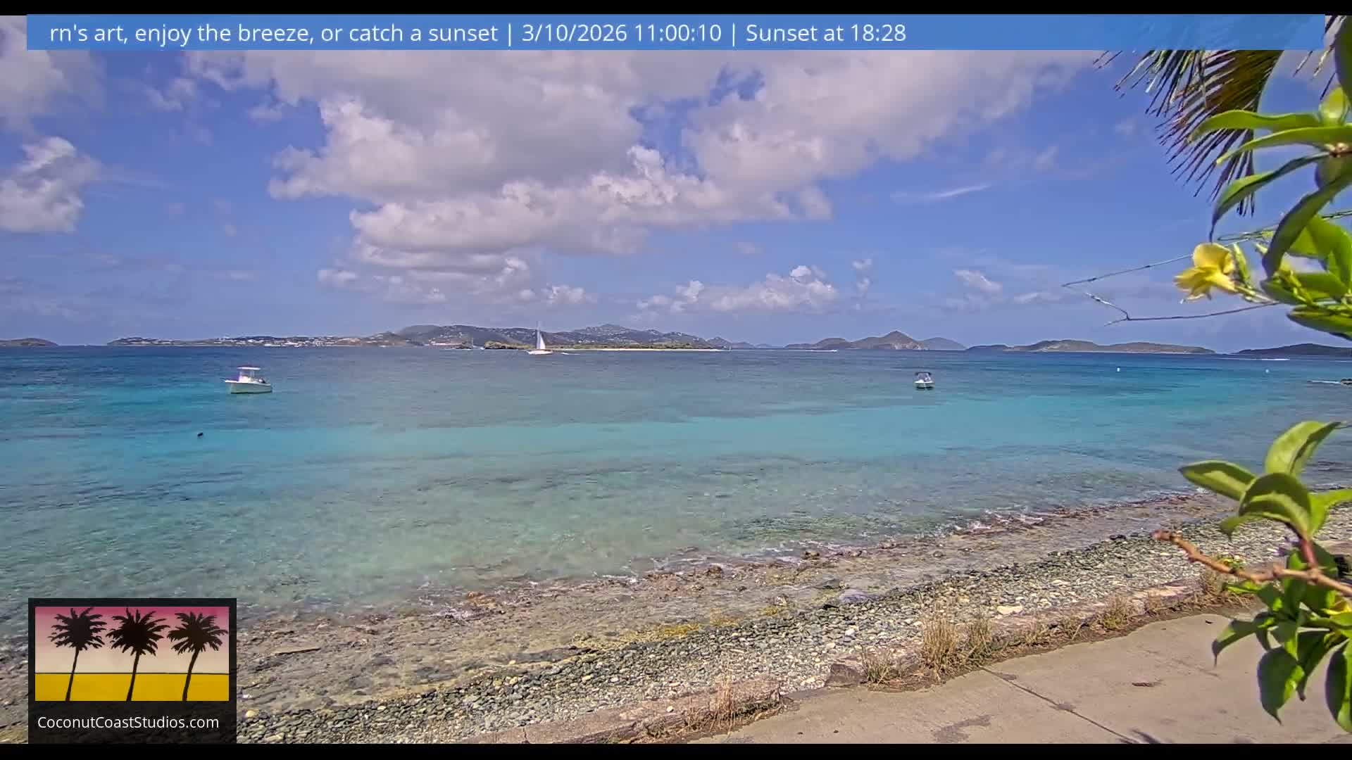 St. John, Frank Bay, Steven Cay & St. Thomas  View  Live Cam - Cruz Bay, St. John, United States Virgin Islands, USA