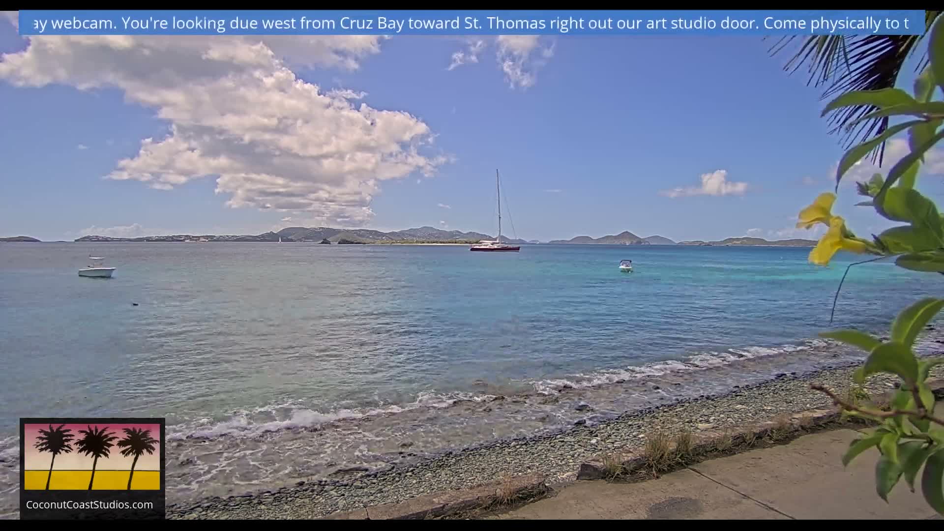 St. John, Frank Bay, Steven Cay & St. Thomas  View  Live Cam - Cruz Bay, St. John, United States Virgin Islands, USA