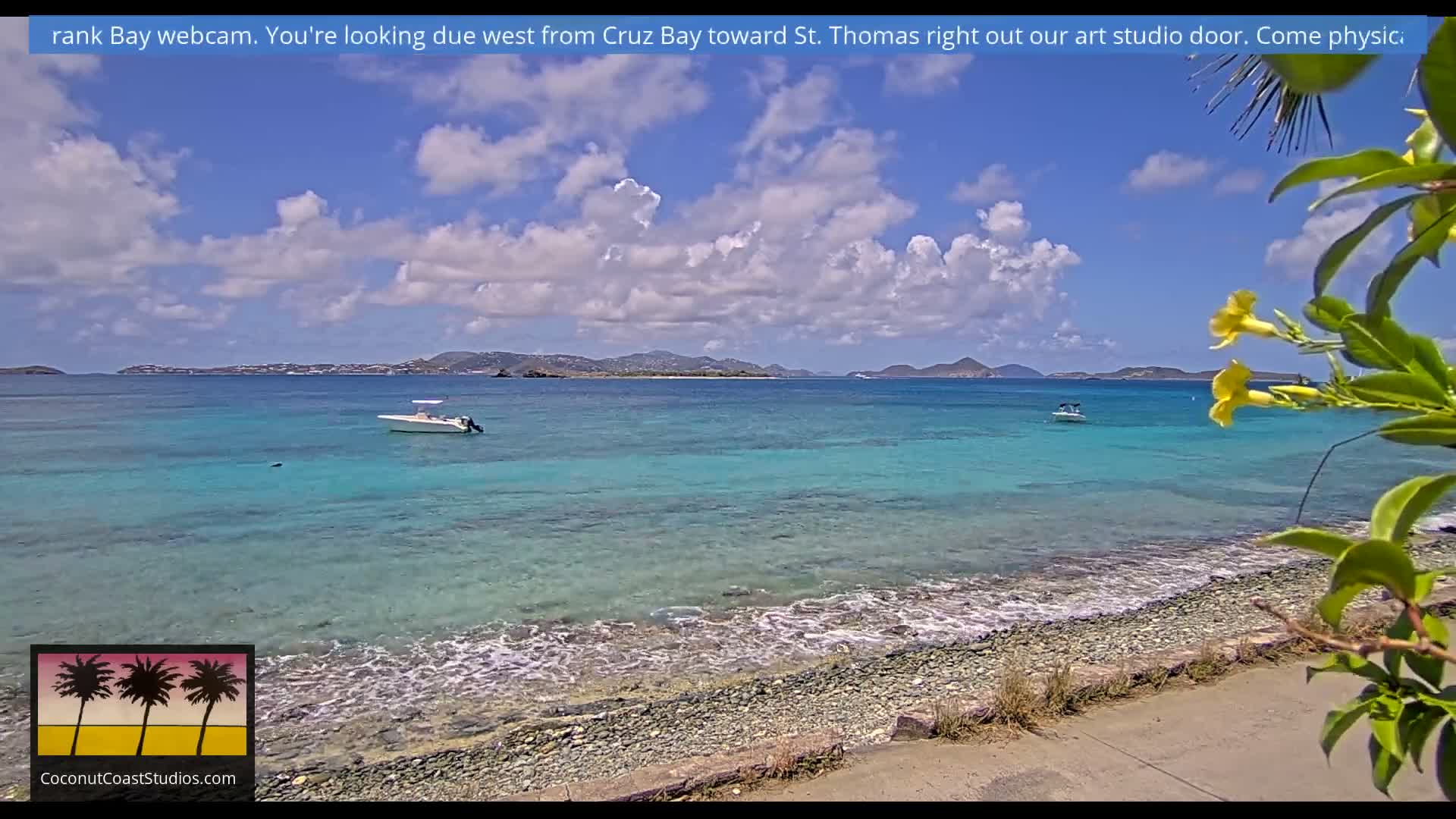 St. John, Frank Bay, Steven Cay & St. Thomas  View  Live Cam - Cruz Bay, St. John, United States Virgin Islands, USA