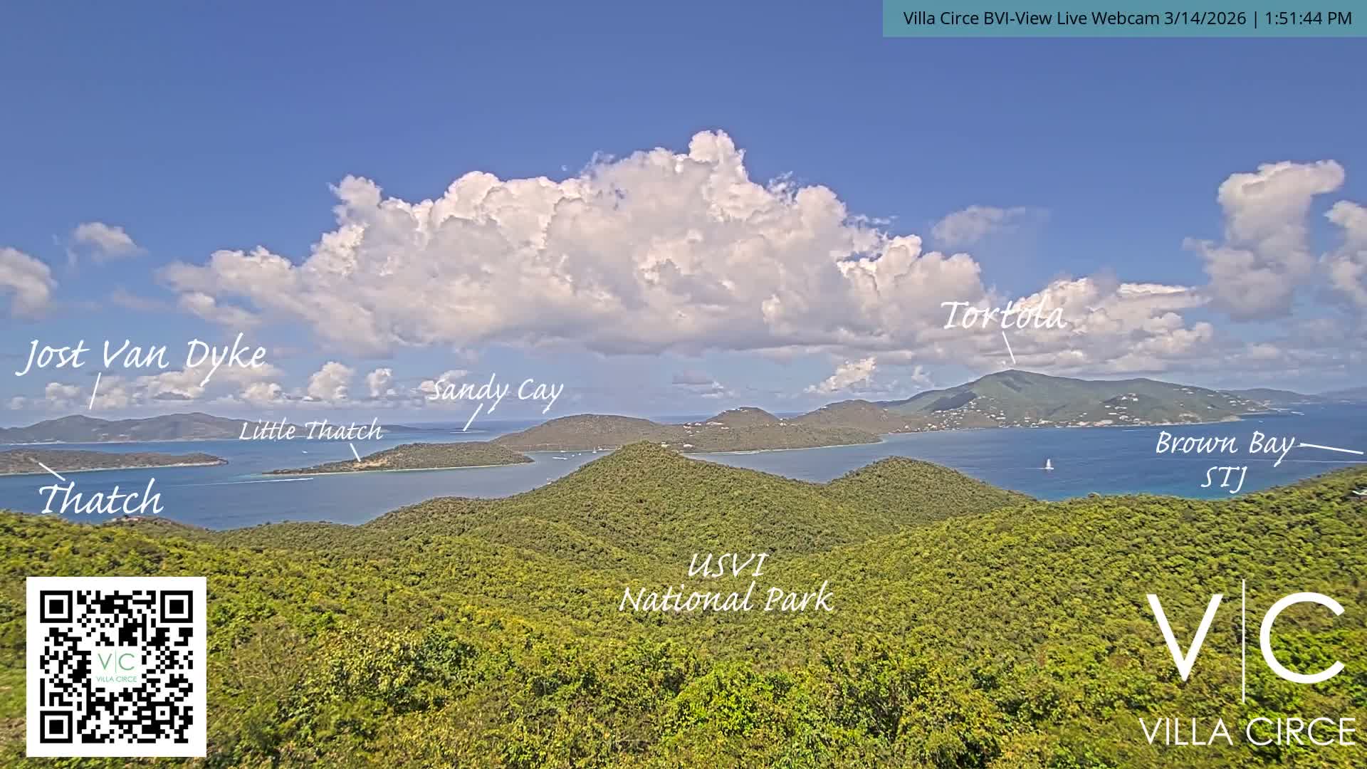British Virgin Islands & U.S Virgin Islands National Park View from Coral Bay Hills Live Cam - Coral Bay, St. John,United States Virgin Islands, USA