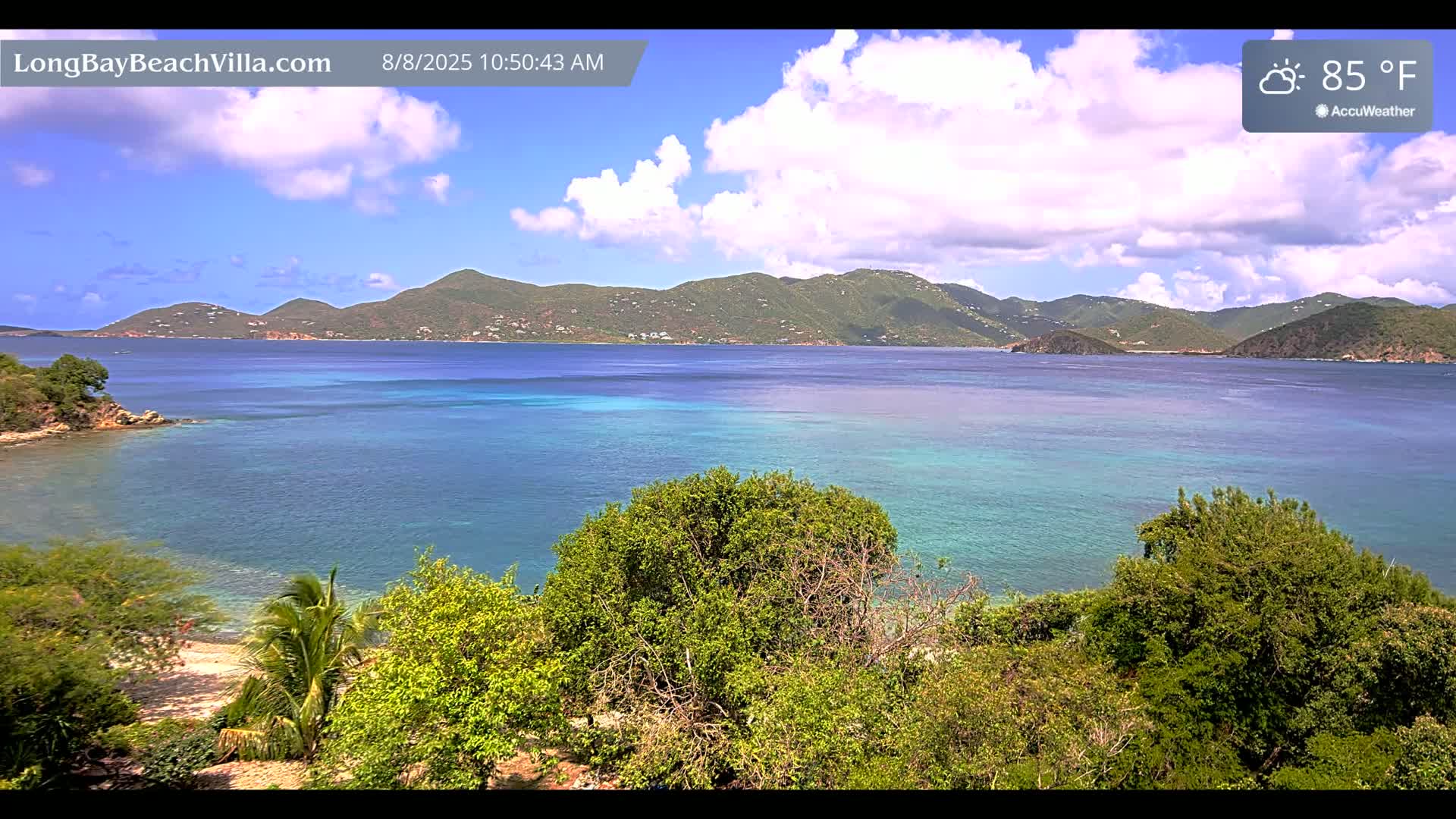St. John, Long Bay Beach & Coral Bay Live Cam - East End , St. John, United States Virgin Islands, USA