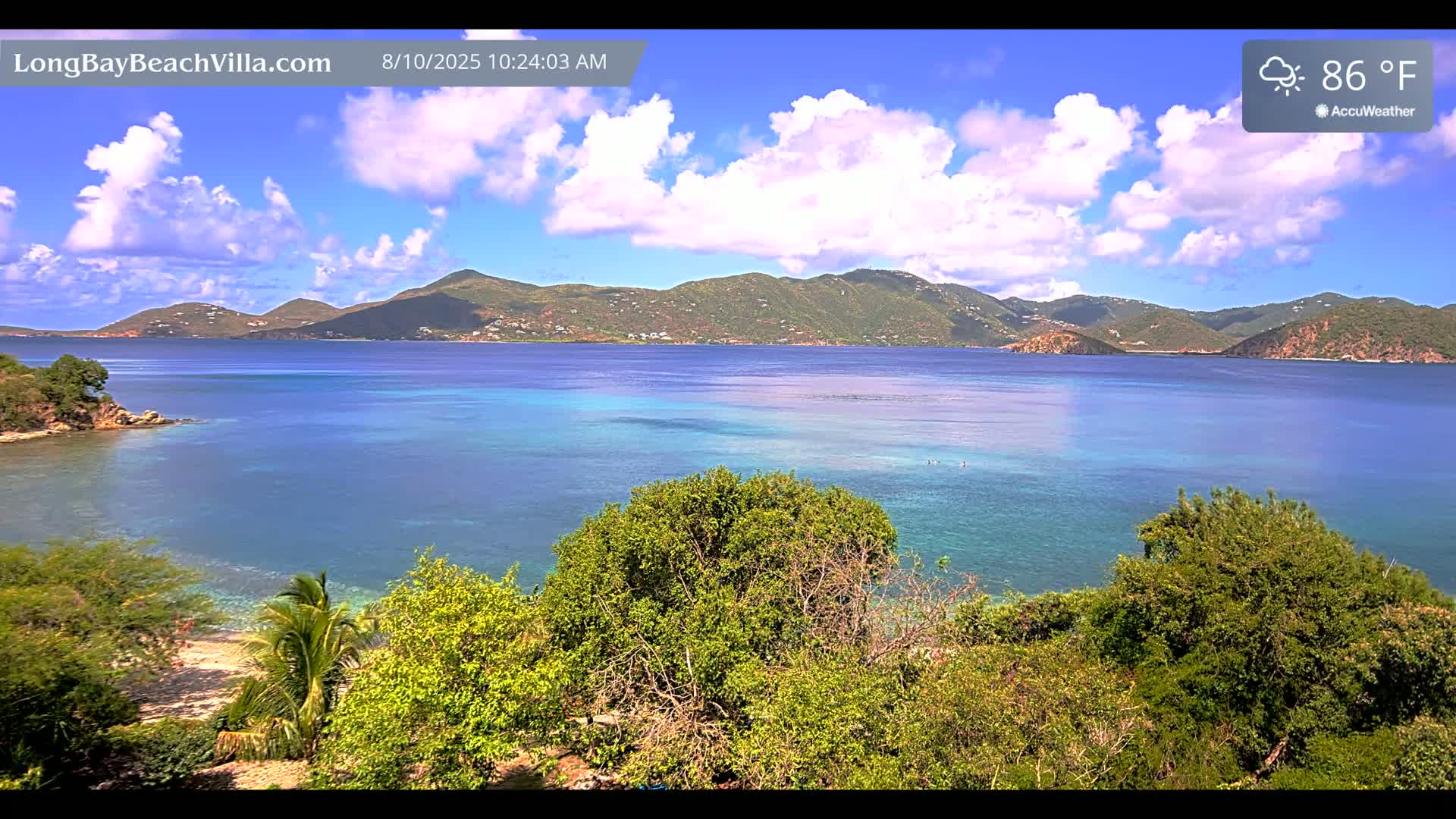St. John, Long Bay Beach & Coral Bay Live Cam - East End , St. John, United States Virgin Islands, USA