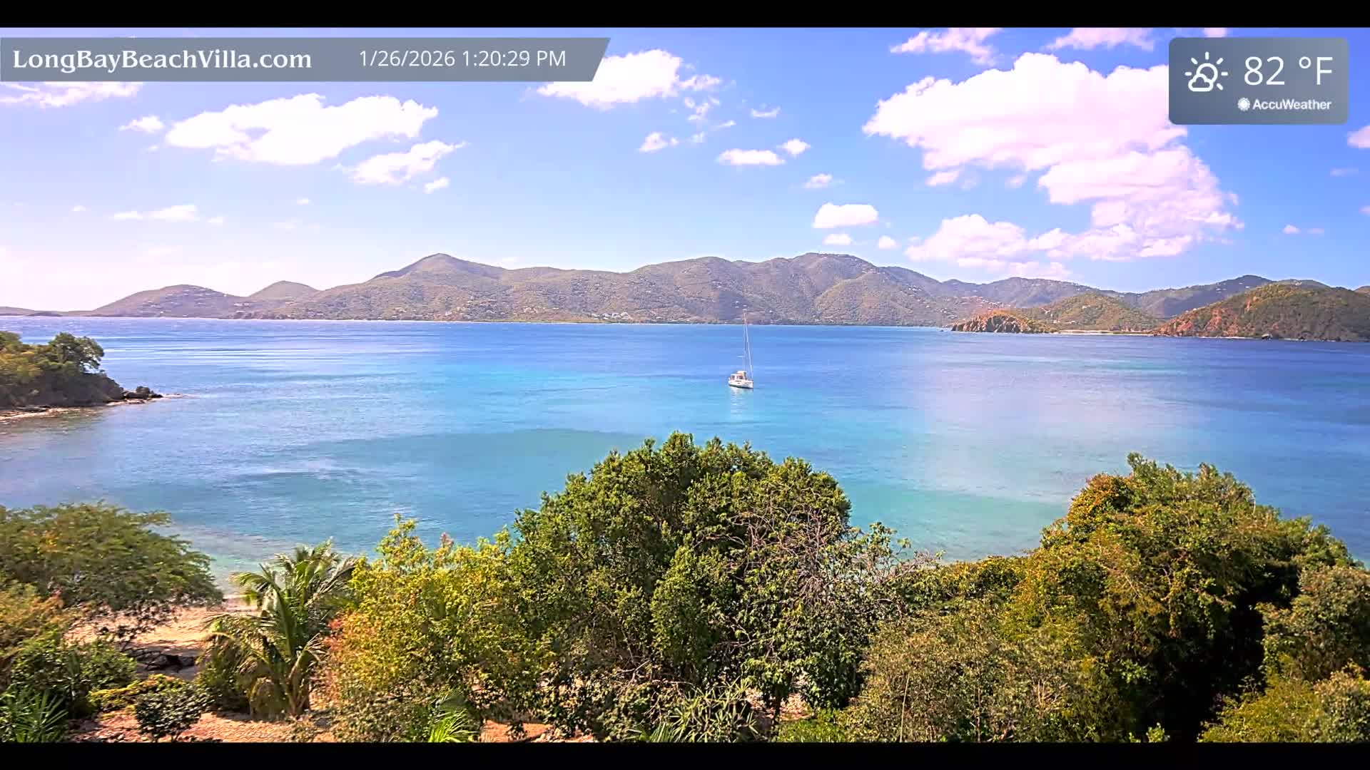 St. John, Long Bay Beach & Coral Bay Live Cam - East End , St. John, United States Virgin Islands, USA
