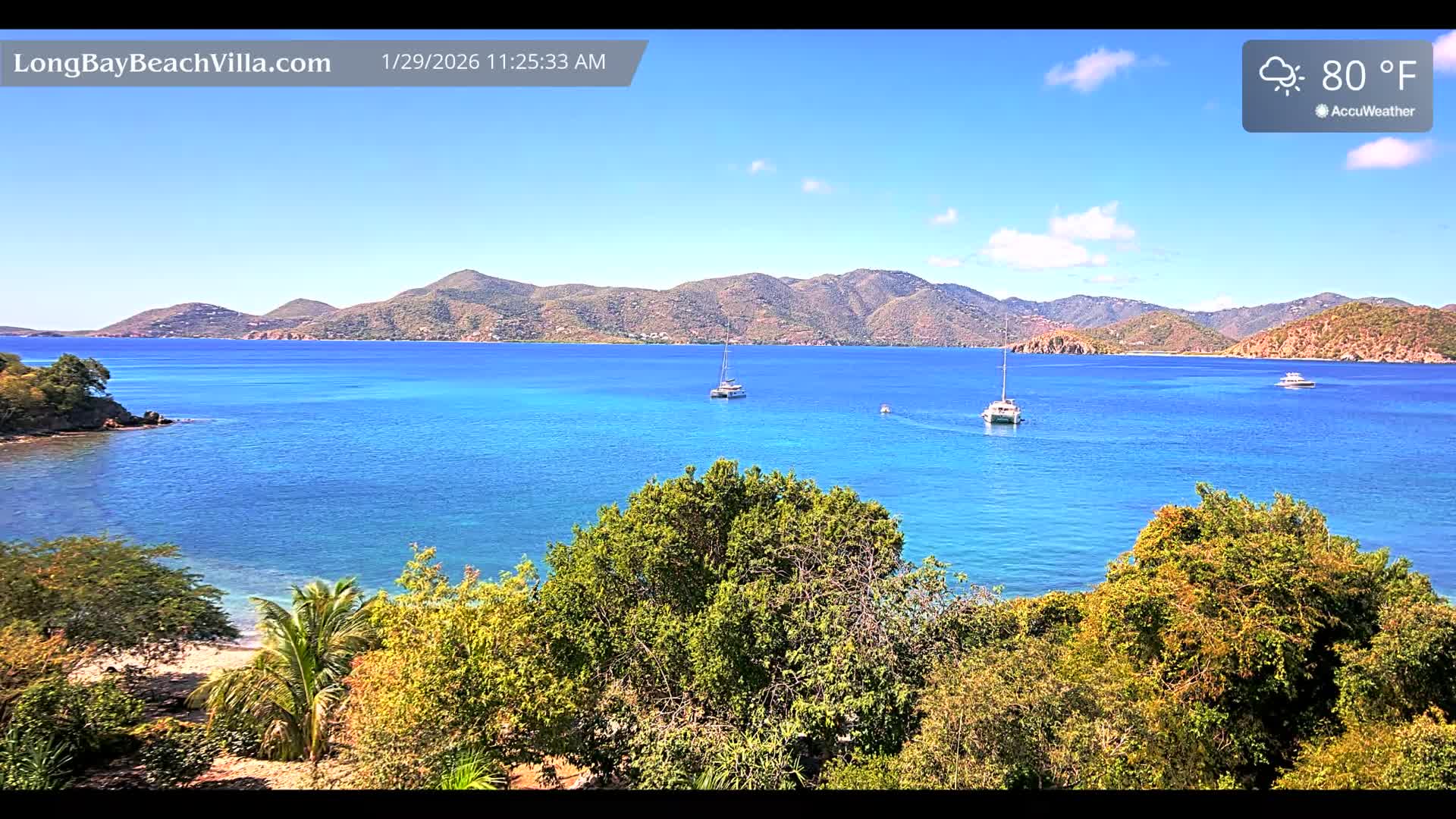 St. John, Long Bay Beach & Coral Bay Live Cam - East End , St. John, United States Virgin Islands, USA