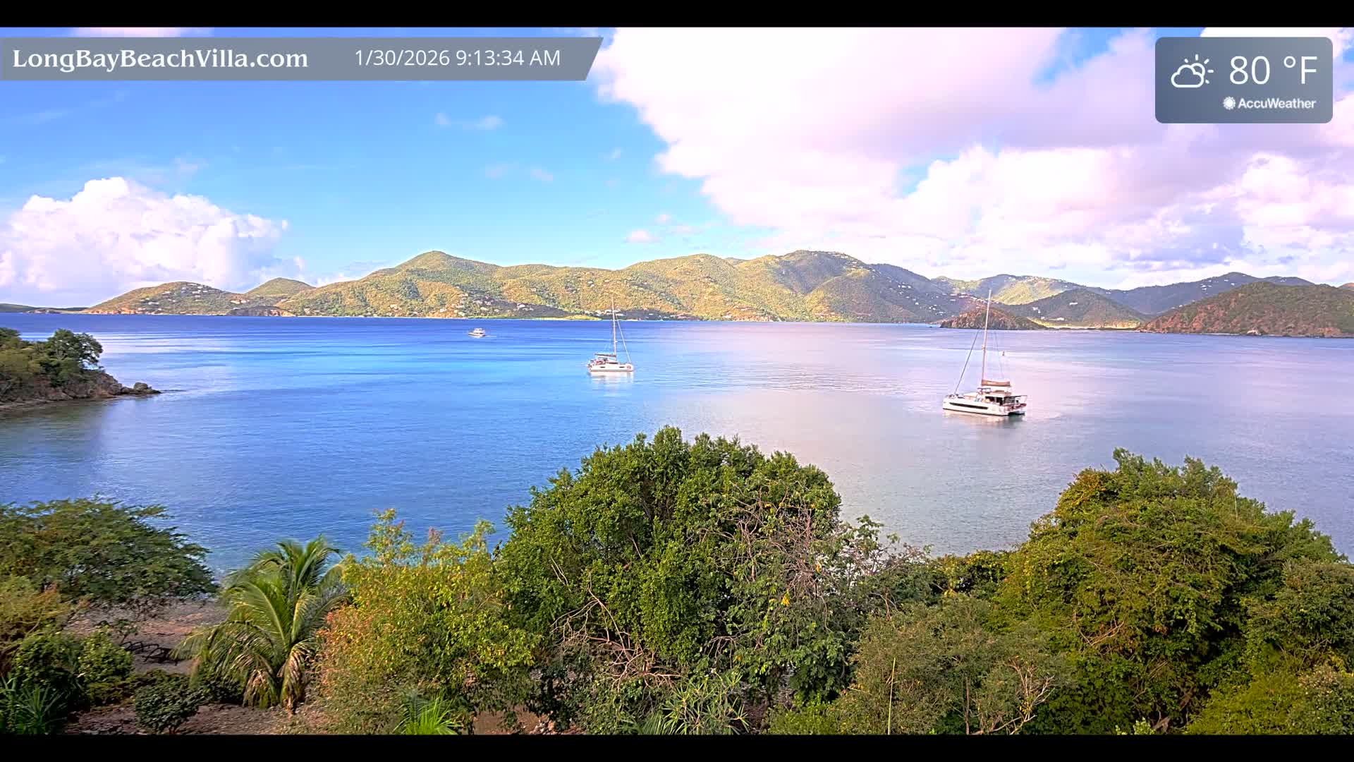 St. John, Long Bay Beach & Coral Bay Live Cam - East End , St. John, United States Virgin Islands, USA