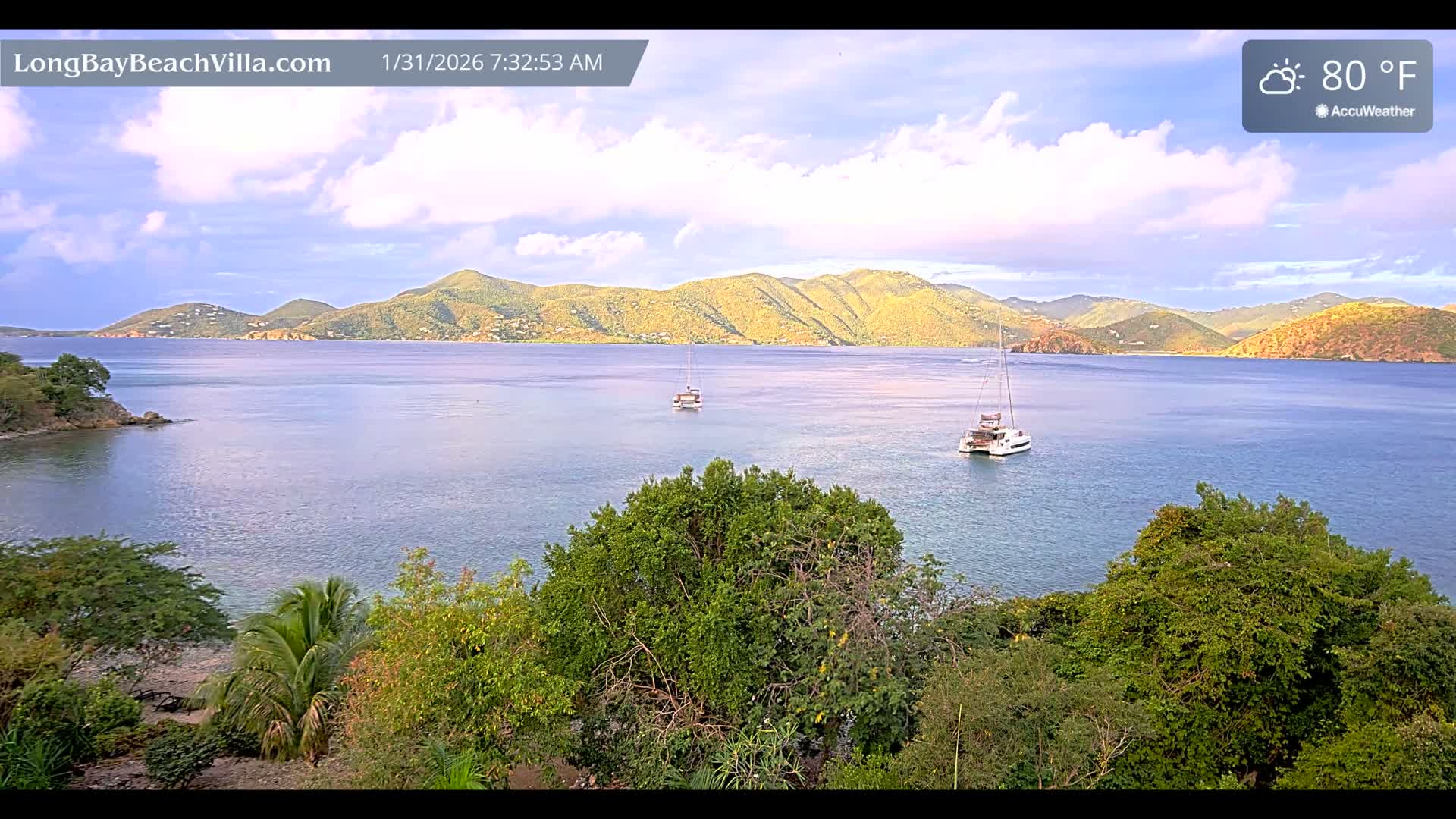 St. John, Long Bay Beach & Coral Bay Live Cam - East End , St. John, United States Virgin Islands, USA