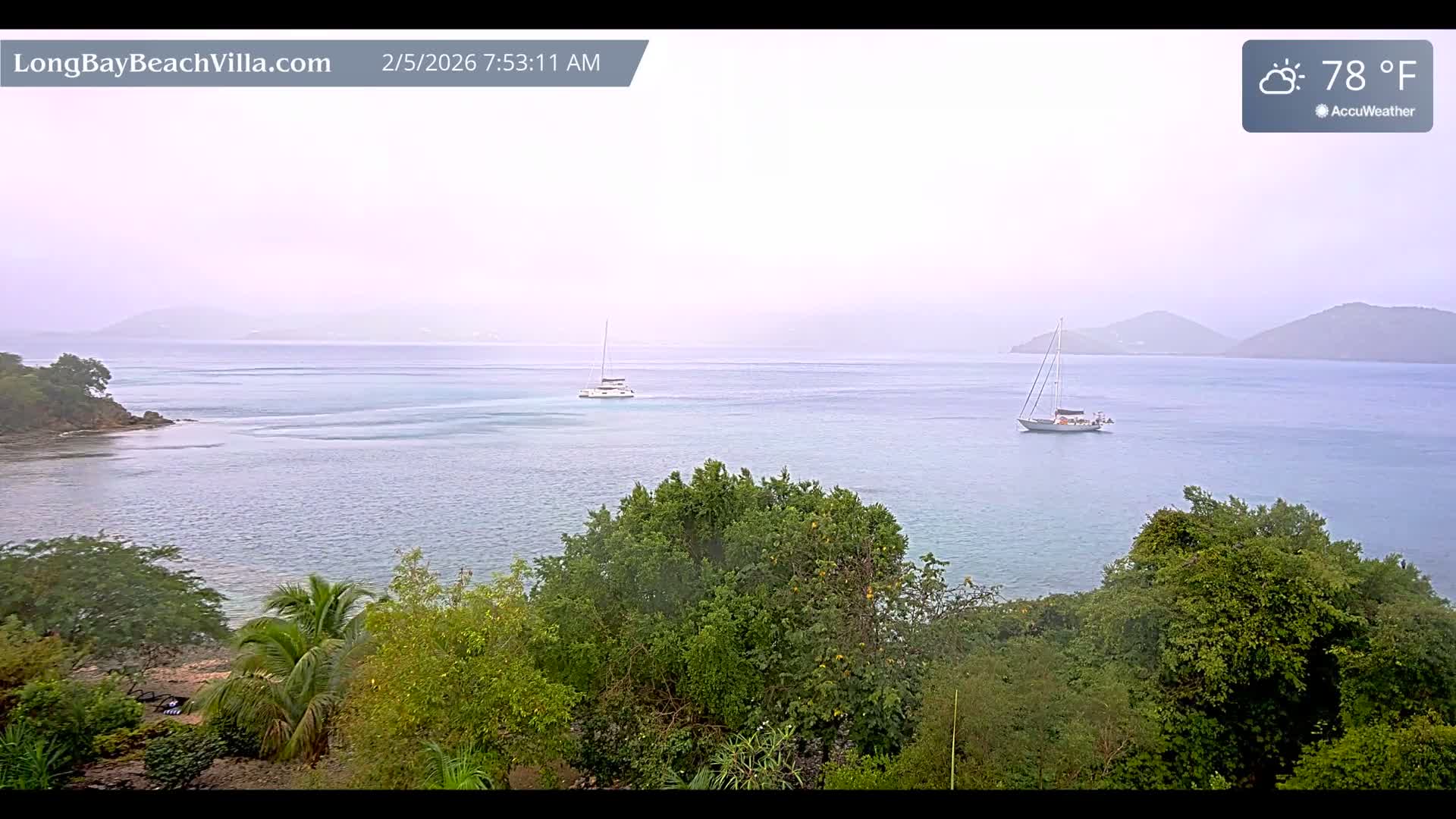St. John, Long Bay Beach & Coral Bay Live Cam - East End , St. John, United States Virgin Islands, USA