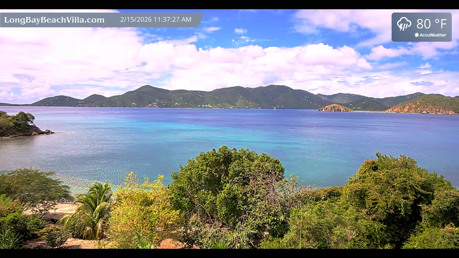 St. John, Long Bay Beach & Coral Bay Live Cam - East End , St. John, United States Virgin Islands, USA