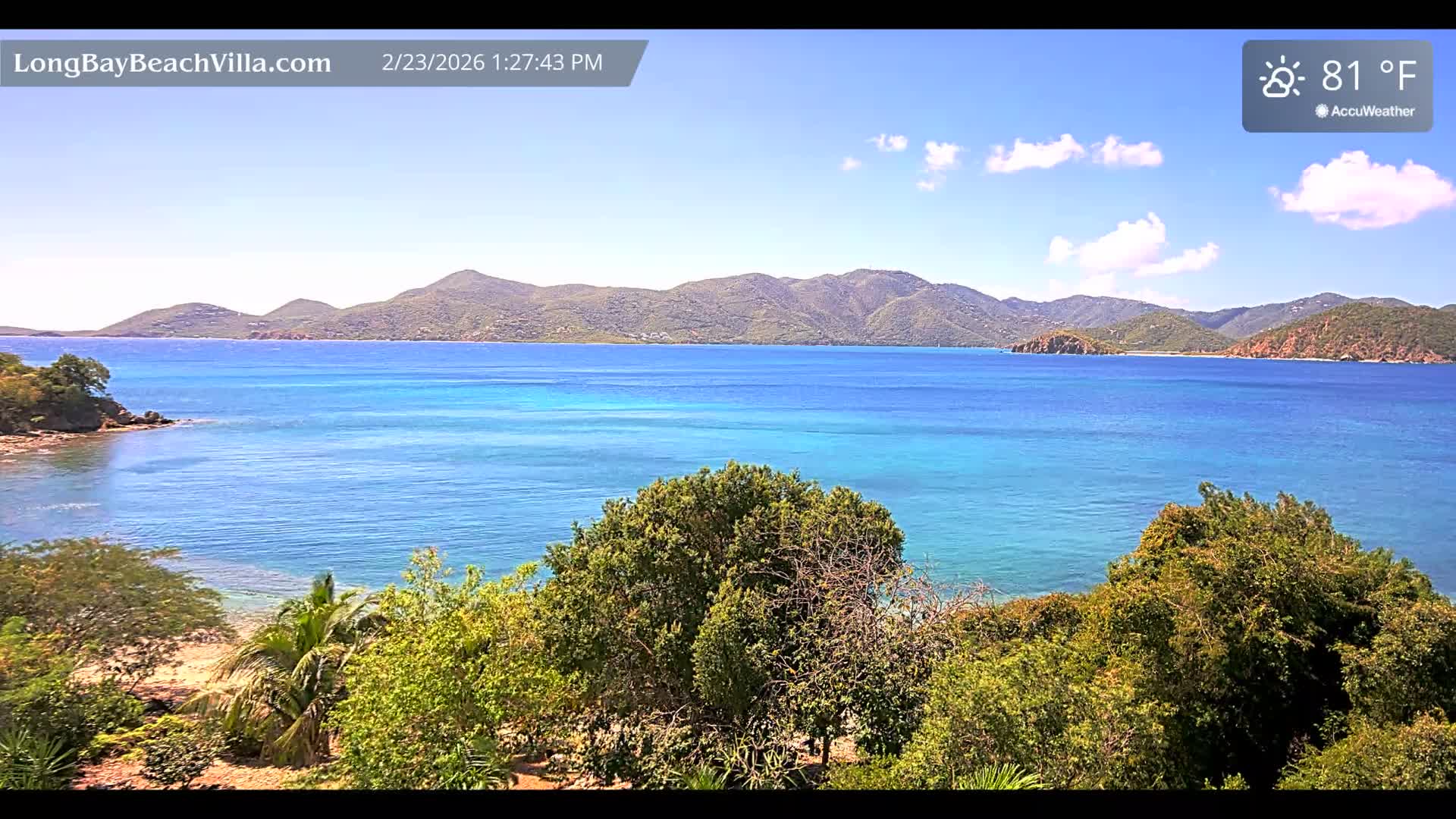 St. John, Long Bay Beach & Coral Bay Live Cam - East End , St. John, United States Virgin Islands, USA