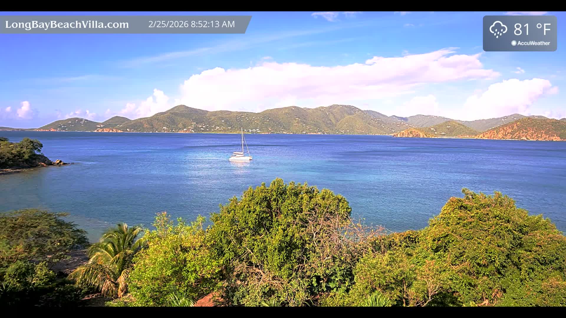 St. John, Long Bay Beach & Coral Bay Live Cam - East End , St. John, United States Virgin Islands, USA