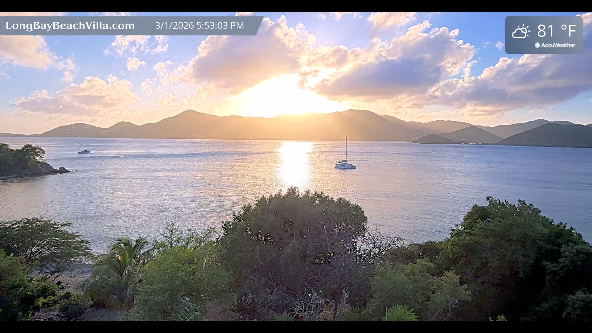 St. John, Long Bay Beach & Coral Bay Live Cam - East End , St. John, United States Virgin Islands, USA