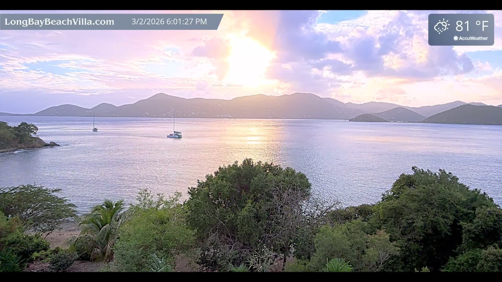 St. John, Long Bay Beach & Coral Bay Live Cam - East End , St. John, United States Virgin Islands, USA