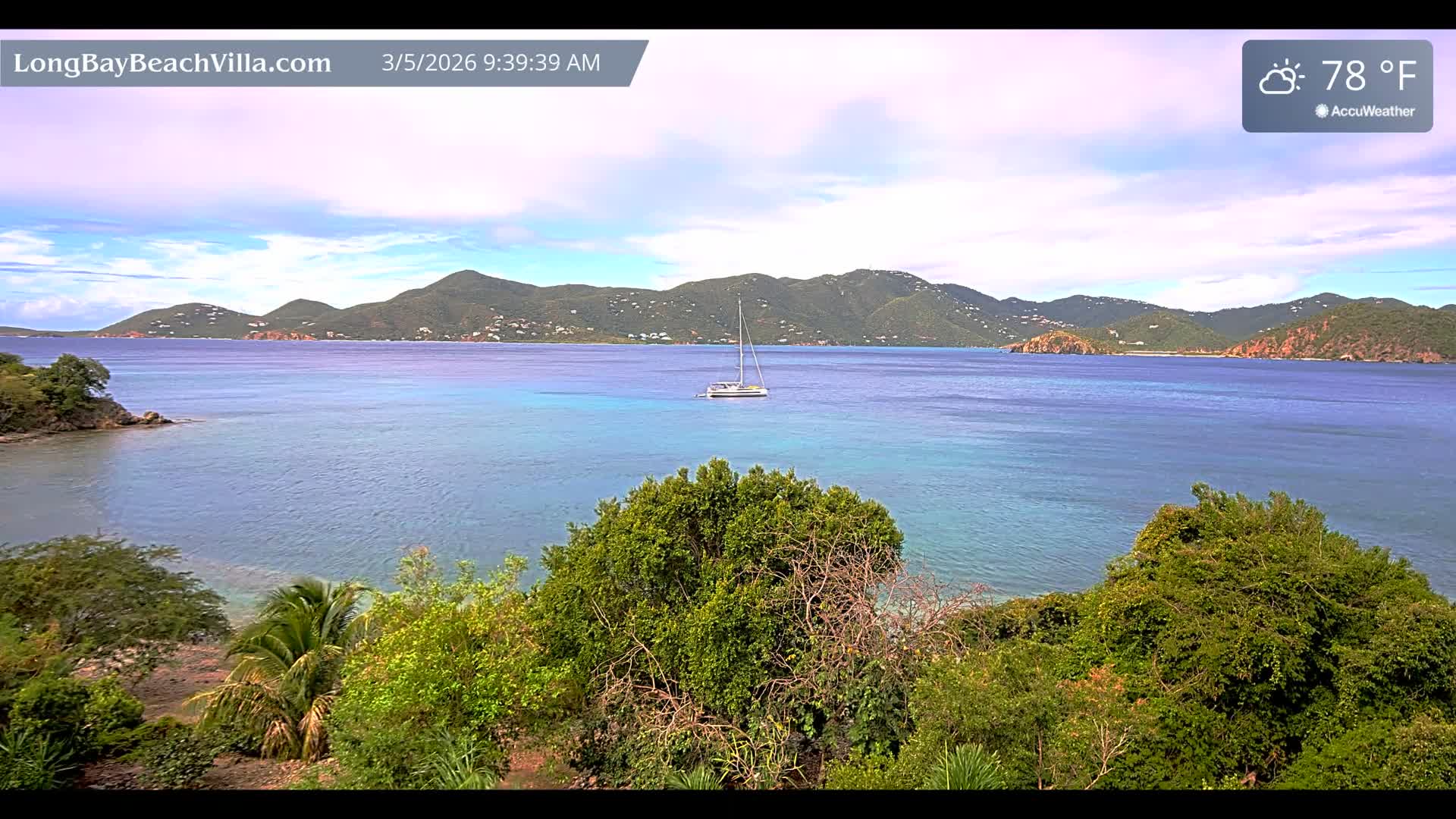 St. John, Long Bay Beach & Coral Bay Live Cam - East End , St. John, United States Virgin Islands, USA
