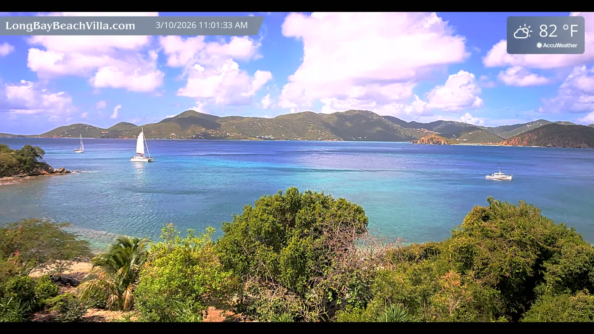 St. John, Long Bay Beach & Coral Bay Live Cam - East End , St. John, United States Virgin Islands, USA